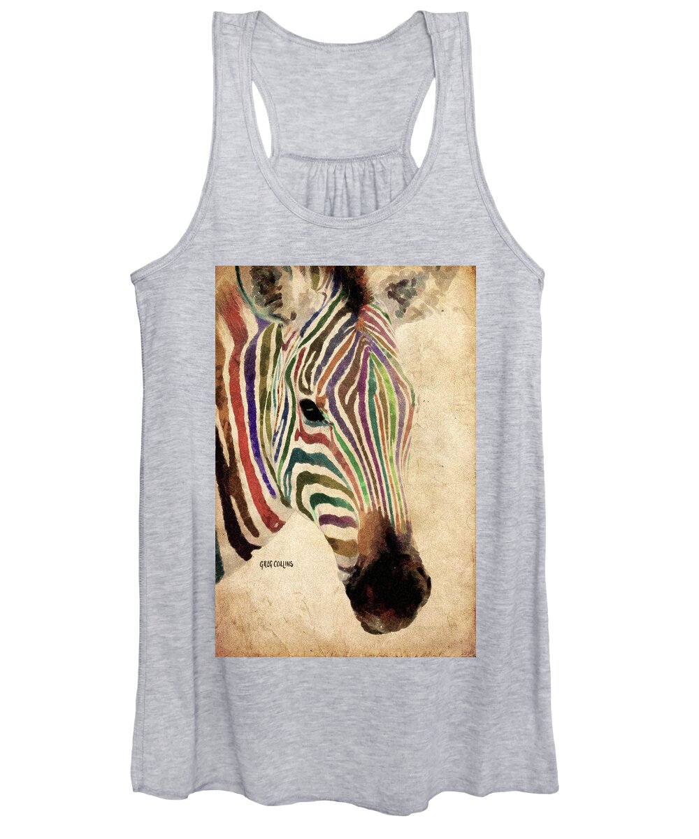 Zebra Women's Tank Top featuring the painting Rainbow Zebra by Greg Collins