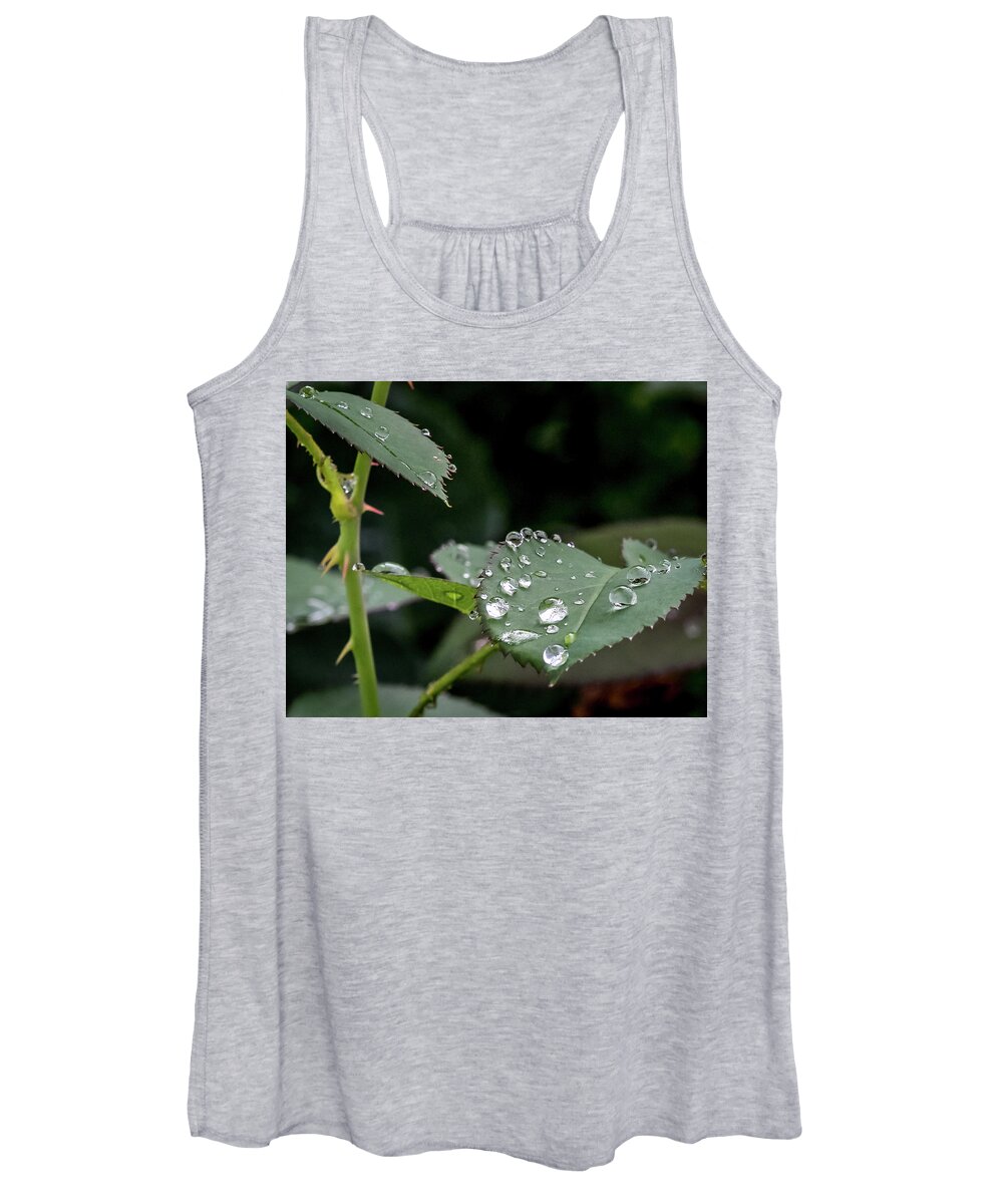 Rose Women's Tank Top featuring the digital art Raindrops on a Rose leaf by Ed Stines