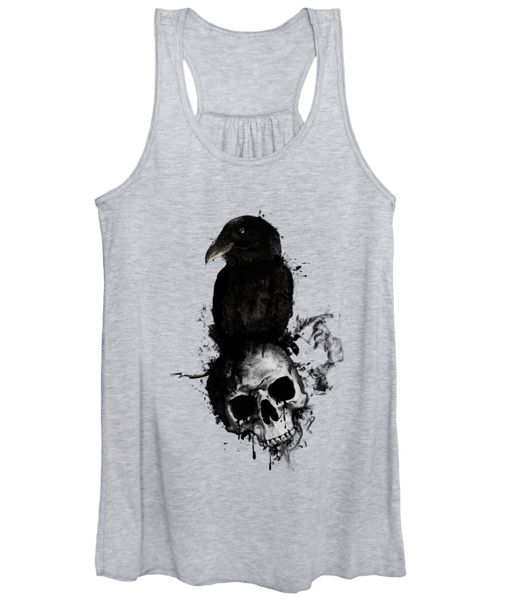 Raven Women's Tank Top featuring the mixed media Raven and Skull by Nicklas Gustafsson