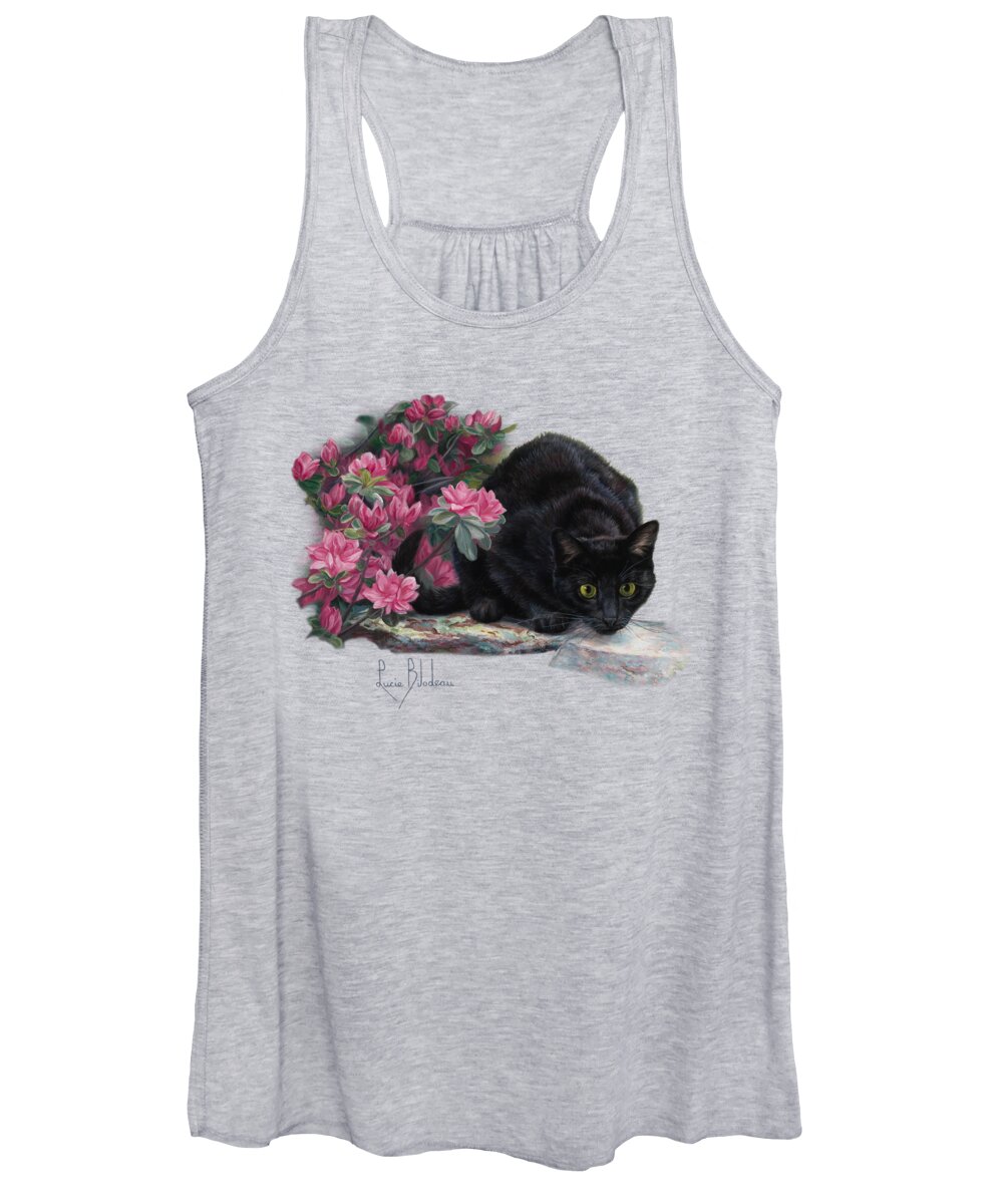 Cat Women's Tank Top featuring the painting Ready To Pounce by Lucie Bilodeau