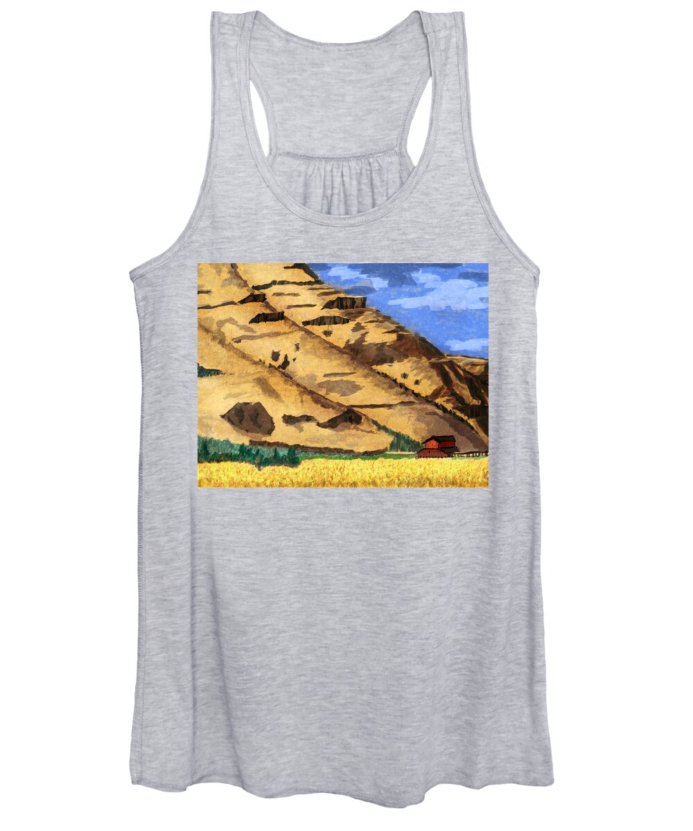 Canyon Women's Tank Top featuring the digital art Red Barn by Ken Taylor