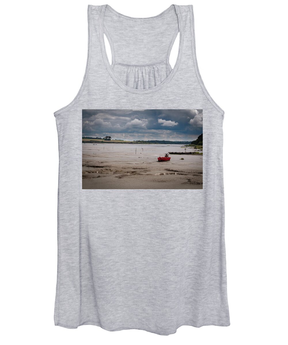 Boat Women's Tank Top featuring the photograph Red Boat on the Mud by Geoff Smith