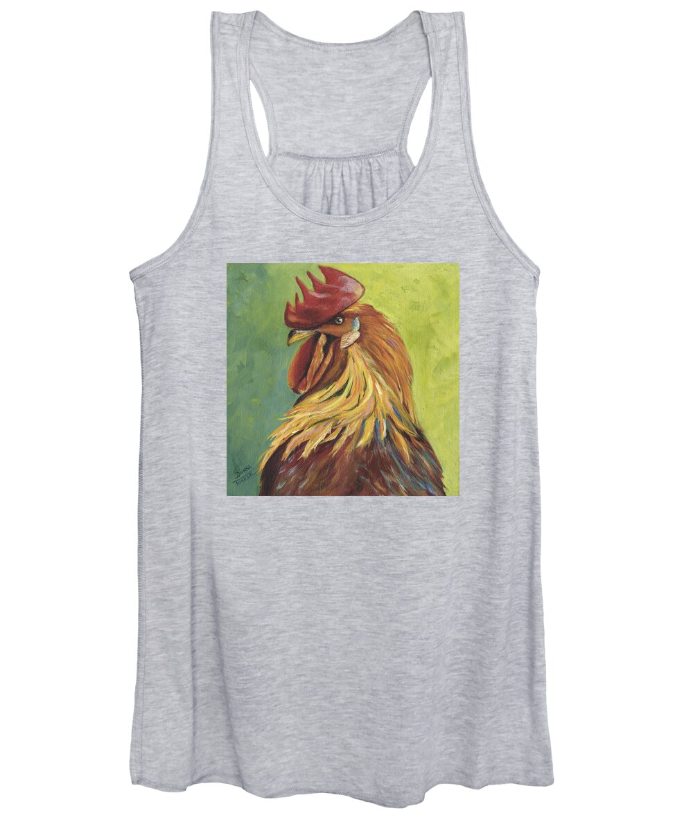 Rooster Women's Tank Top featuring the painting Red Rooster Portrait by Donna Tucker