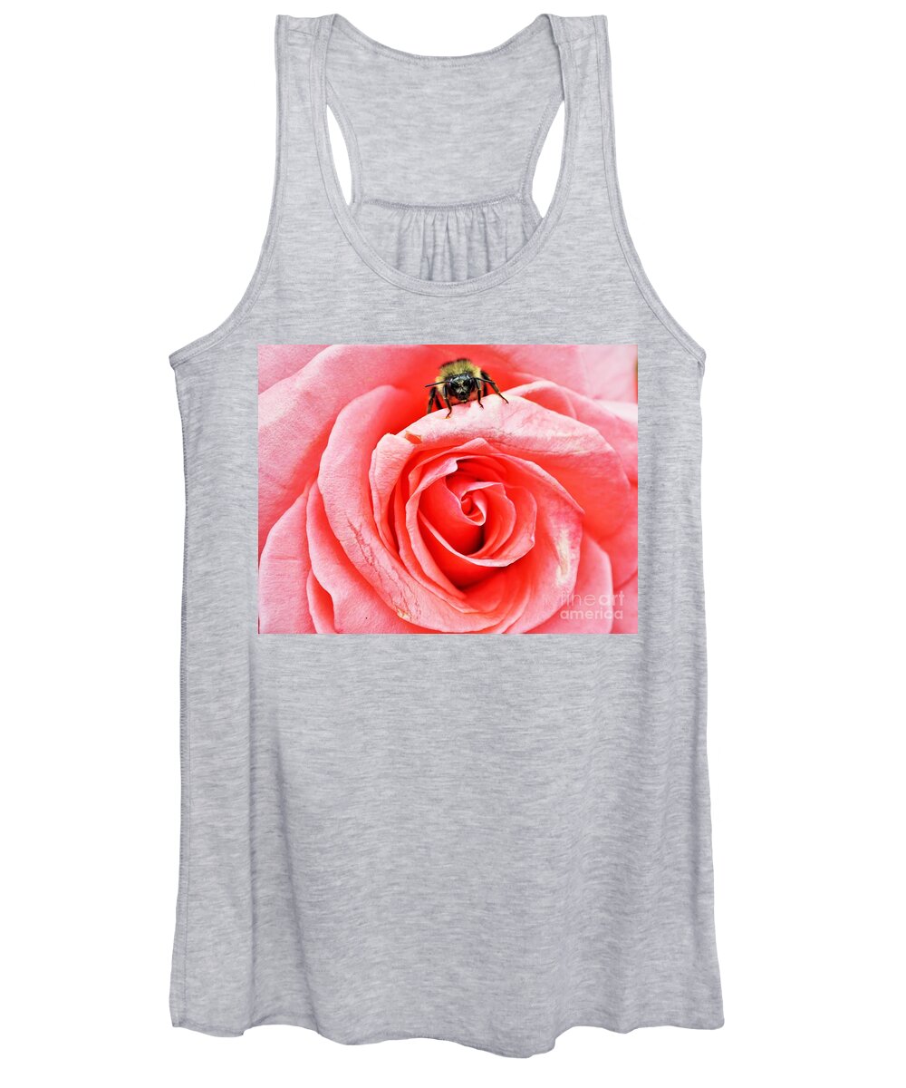 Rose Women's Tank Top featuring the photograph Red rose and bee by Merle Grenz
