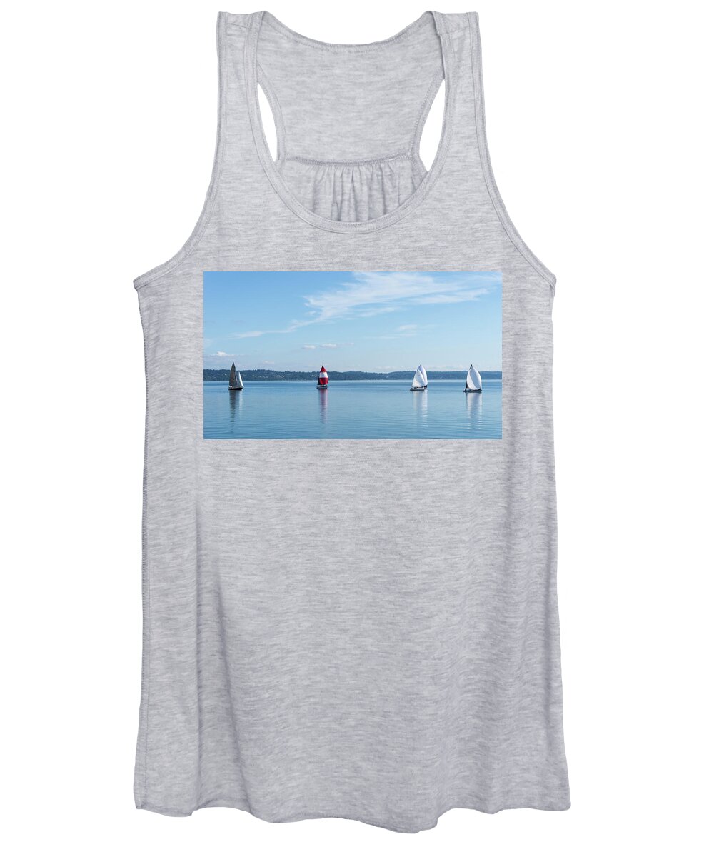Sail Women's Tank Top featuring the photograph Red Sails Puget Sound by Cathy Anderson