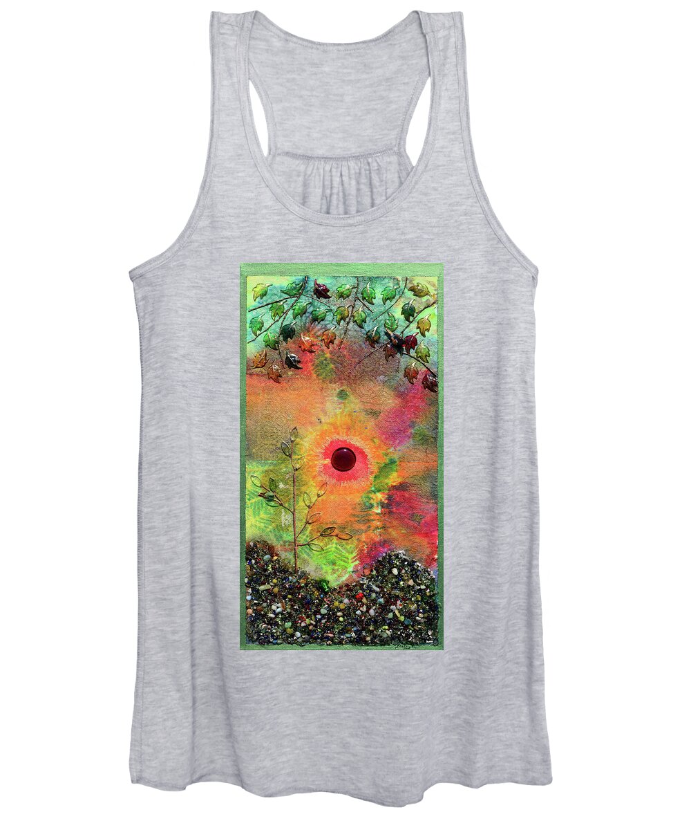 Red Sun Women's Tank Top featuring the mixed media Red Sun Rising by Donna Blackhall