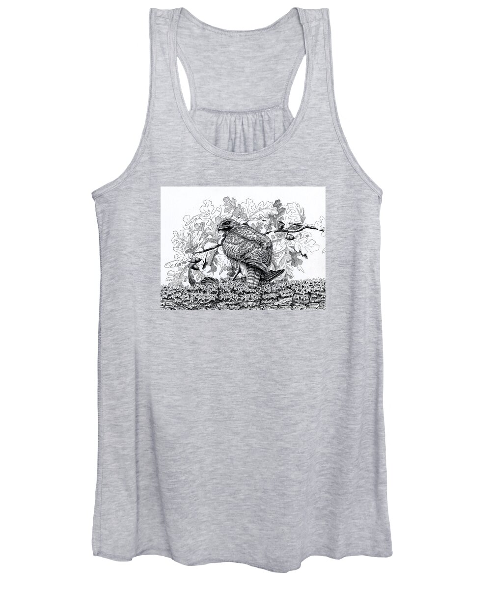 Red Tailed Hawk Women's Tank Top featuring the drawing Red Tailed Huntress by Timothy Livingston