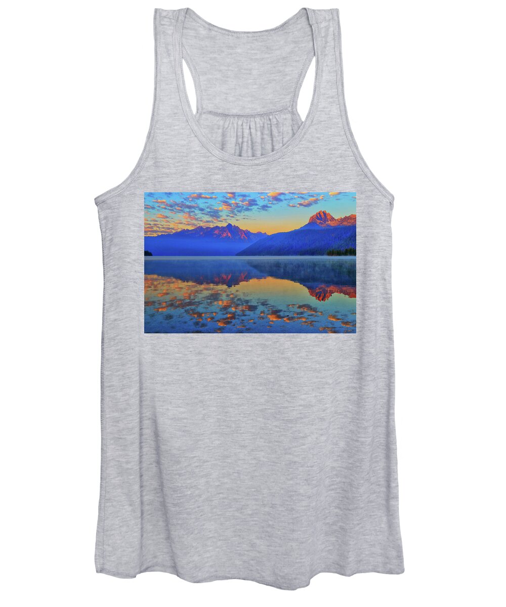 Redfish Lake Women's Tank Top featuring the photograph Redfish Lake Morning Reflections by Greg Norrell