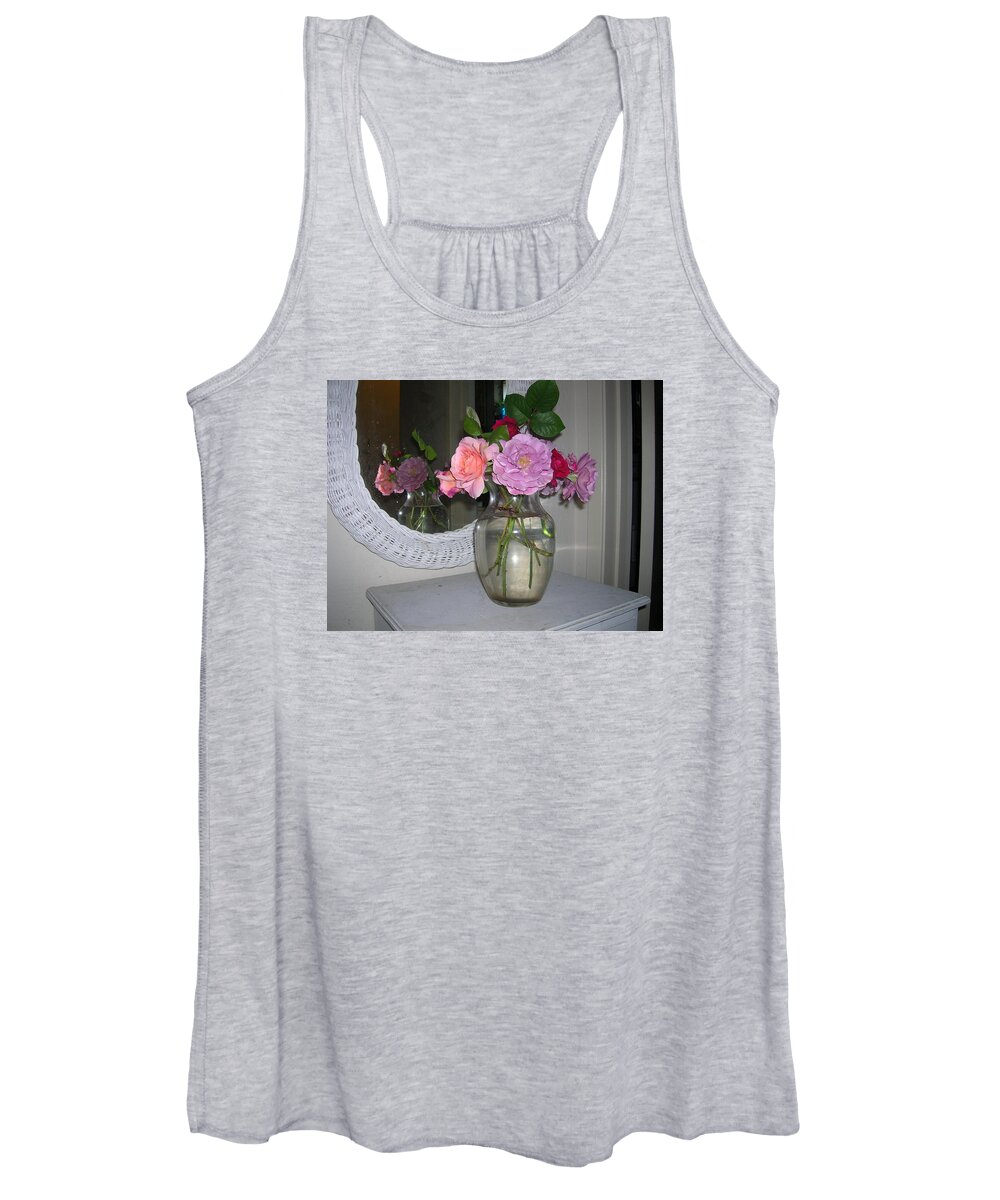  Reflection Women's Tank Top featuring the photograph Reflection of Roses by Carolyn Donnell