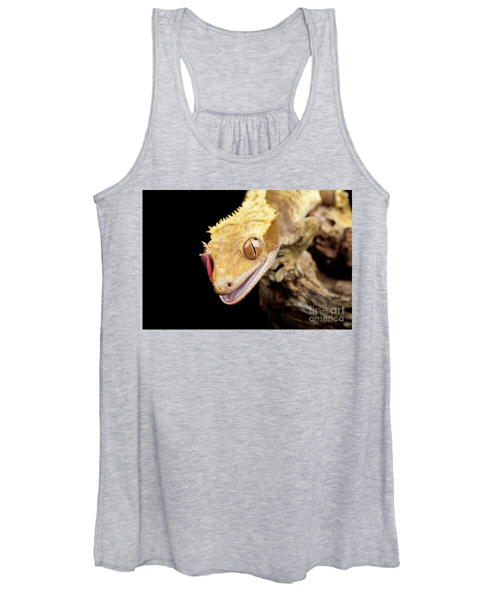 Abstract Women's Tank Top featuring the photograph Reptile close up with tongue by Simon Bratt