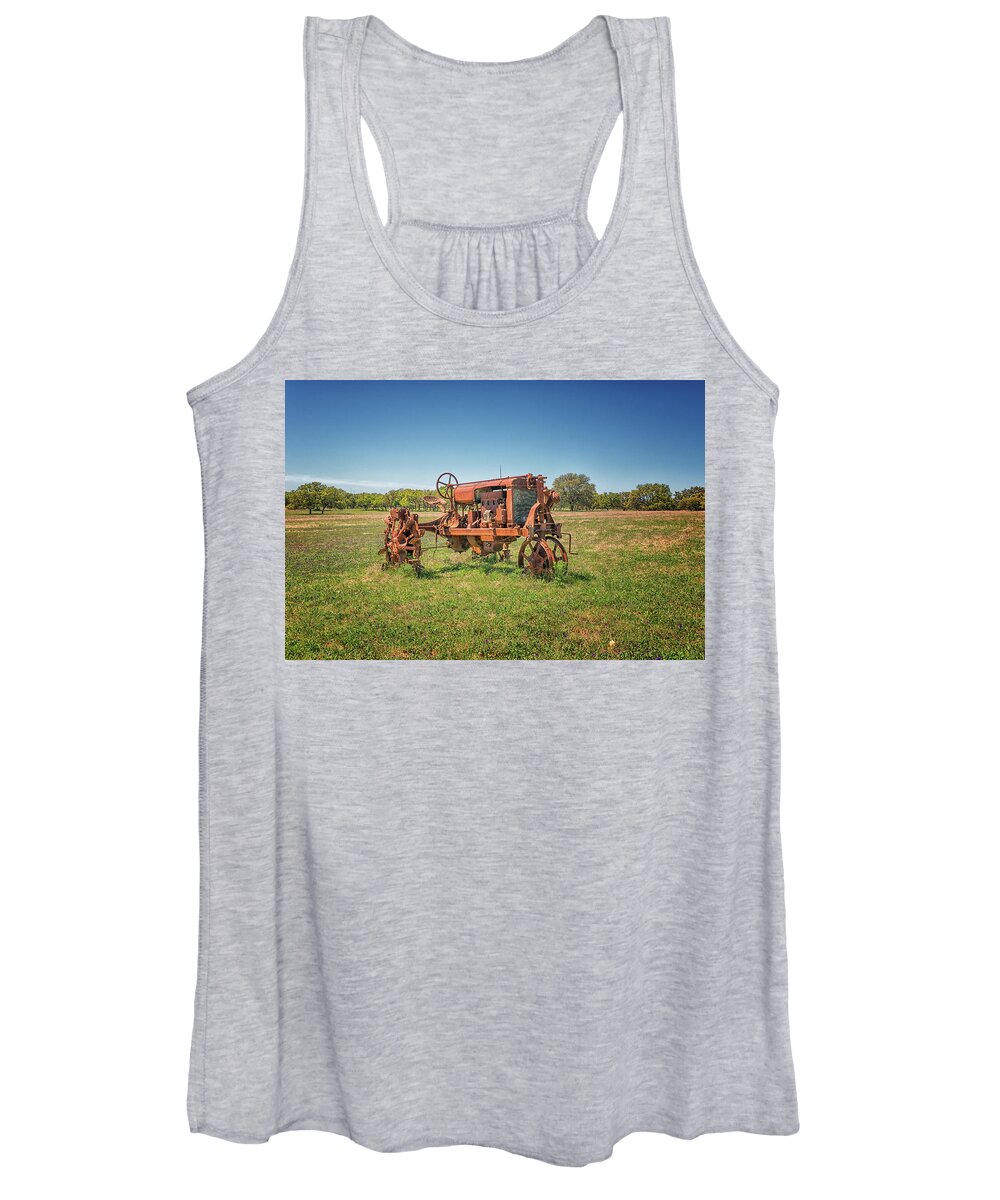 Antique Farm Tractor Women's Tank Top featuring the photograph Retired Tractor by Victor Culpepper