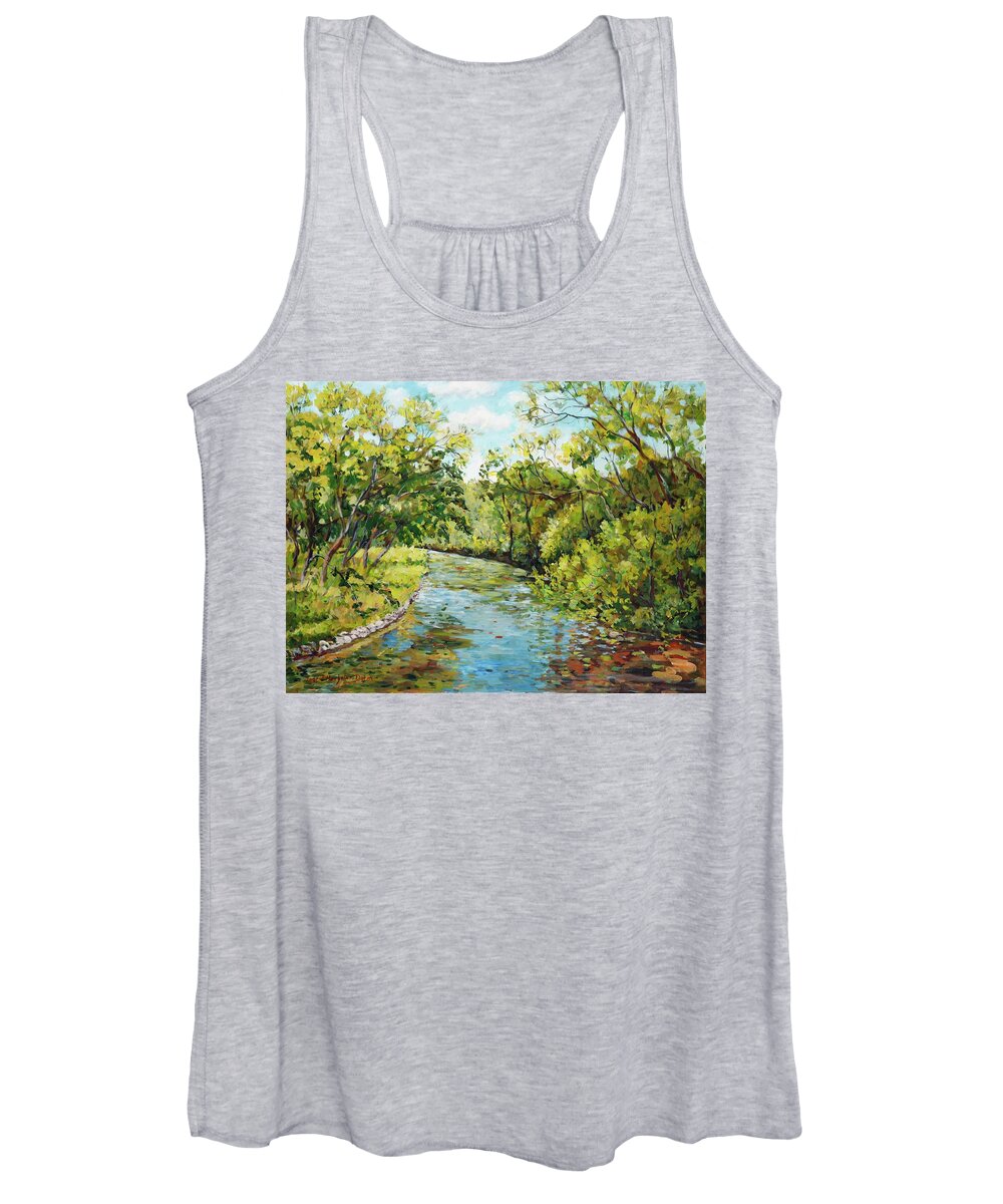 Landscape Women's Tank Top featuring the painting River through the Forest by Ingrid Dohm