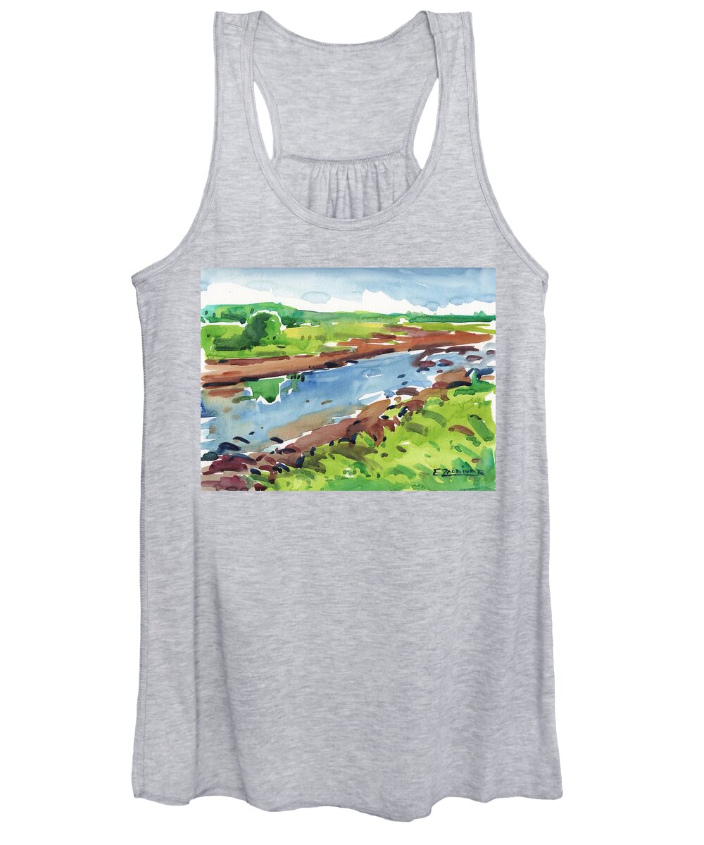 Watercolor Painting Women's Tank Top featuring the painting Riverside by Enrique Zaldivar