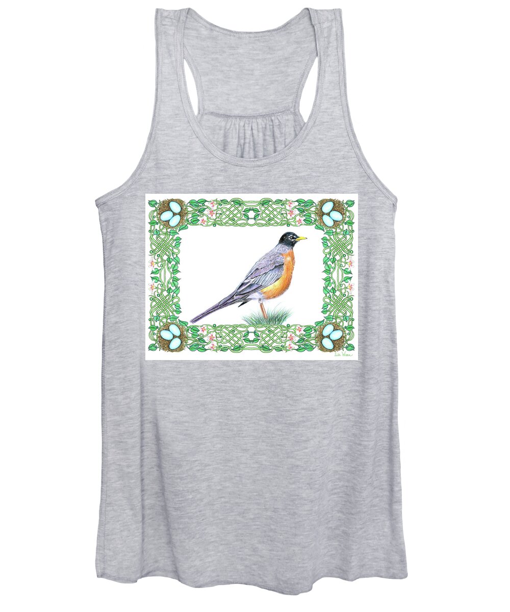 Lise Winne Women's Tank Top featuring the drawing Robin in Spring by Lise Winne