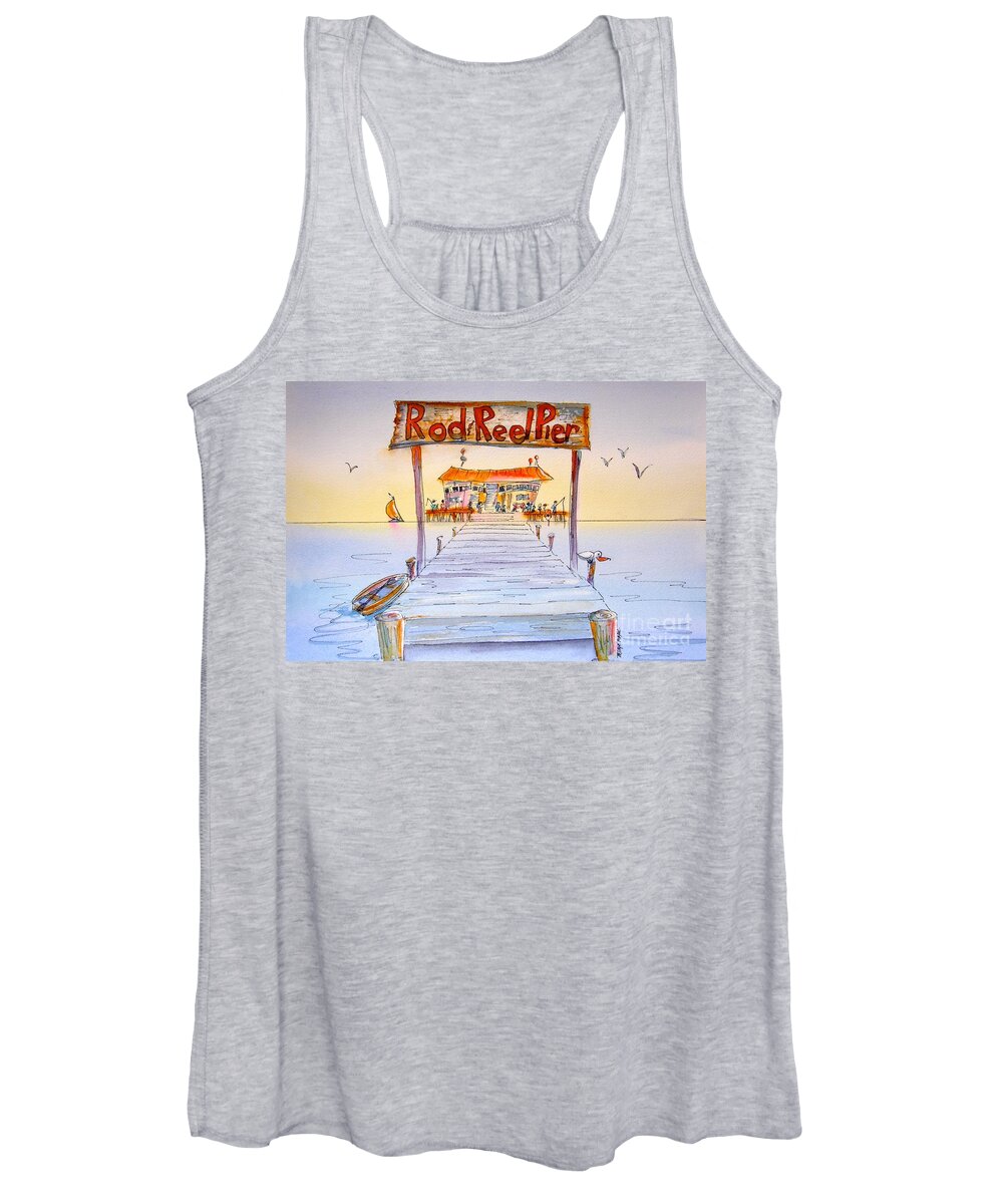 Calendar Women's Tank Top featuring the painting Rod And Reel Pier by Midge Pippel