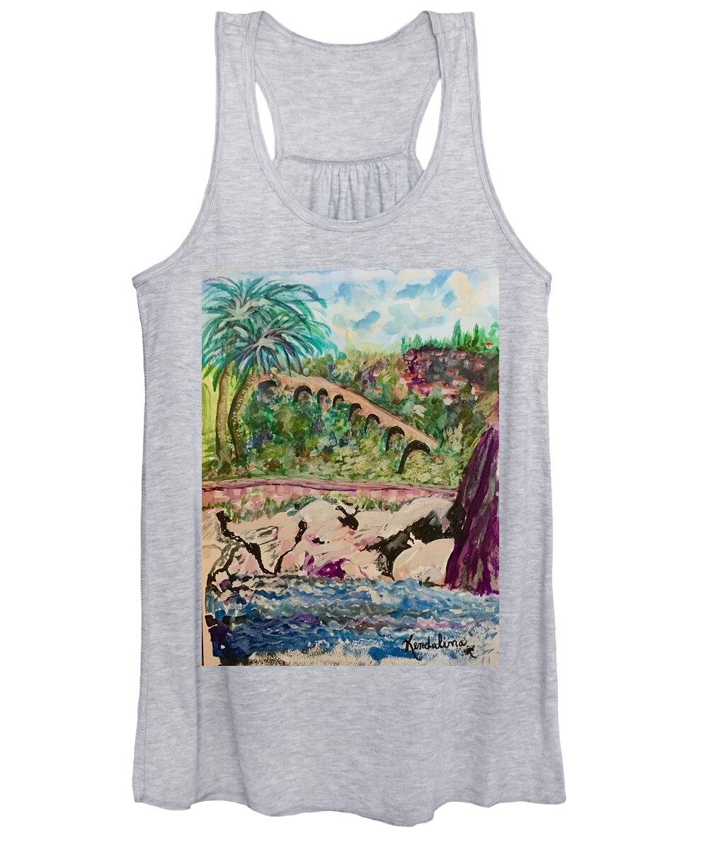Roman Ruins Women's Tank Top featuring the painting Roman Ruins in Liguria, Italy by Kenlynn Schroeder