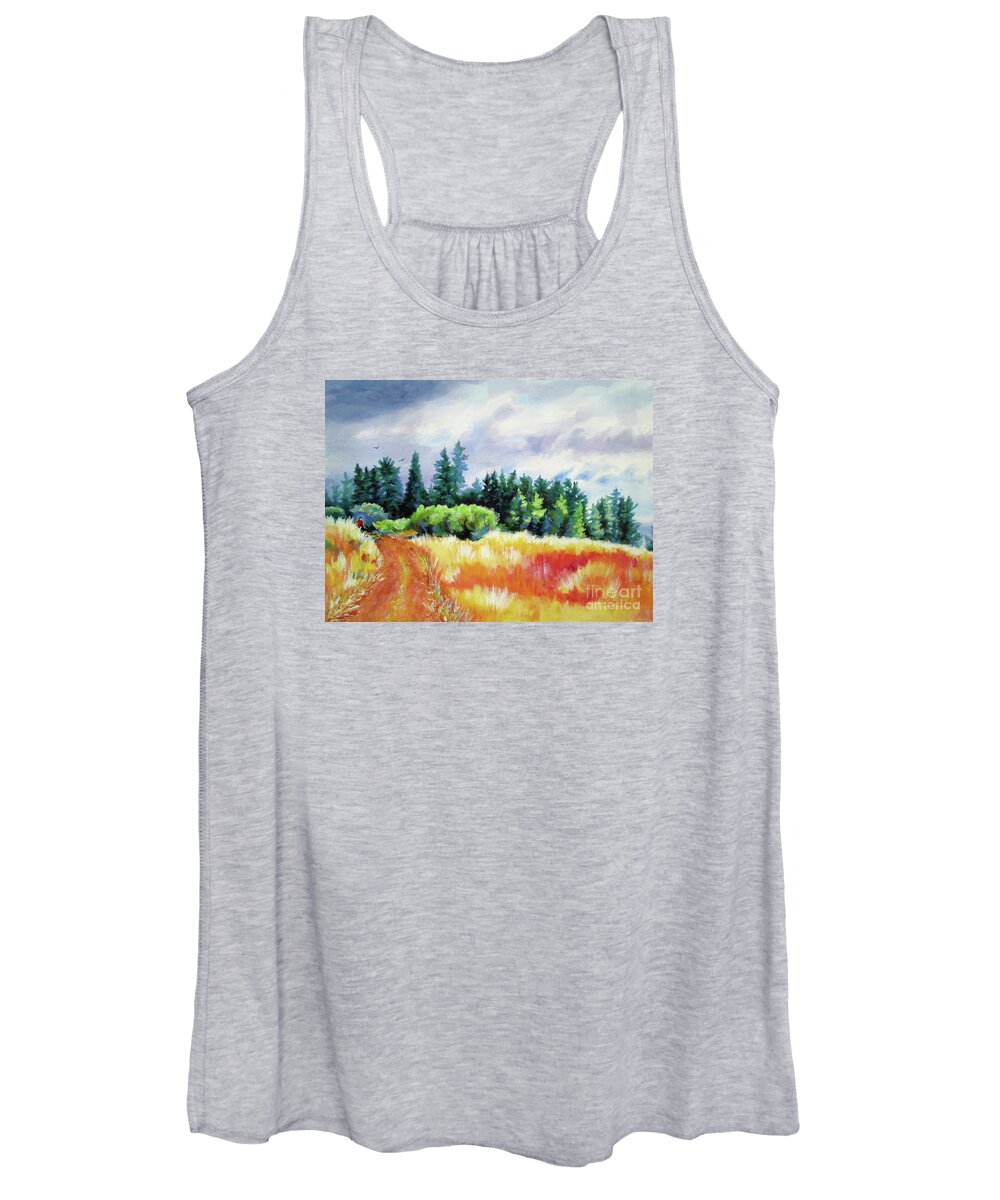 Paintings Women's Tank Top featuring the painting Romp on the Hill by Kathy Braud