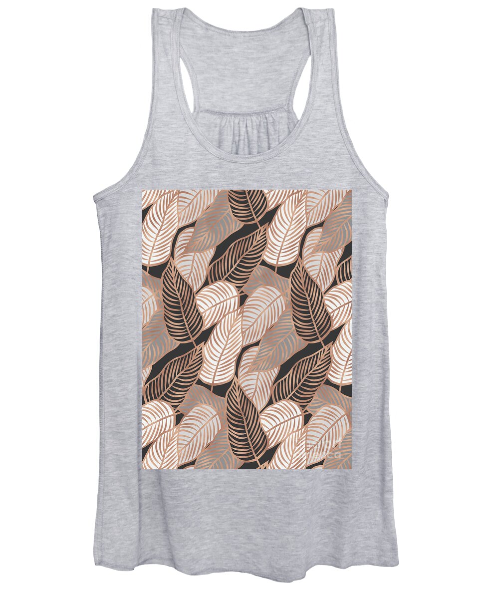 Rose Women's Tank Top featuring the mixed media Rose Gold Jungle Leaves by Emanuela Carratoni