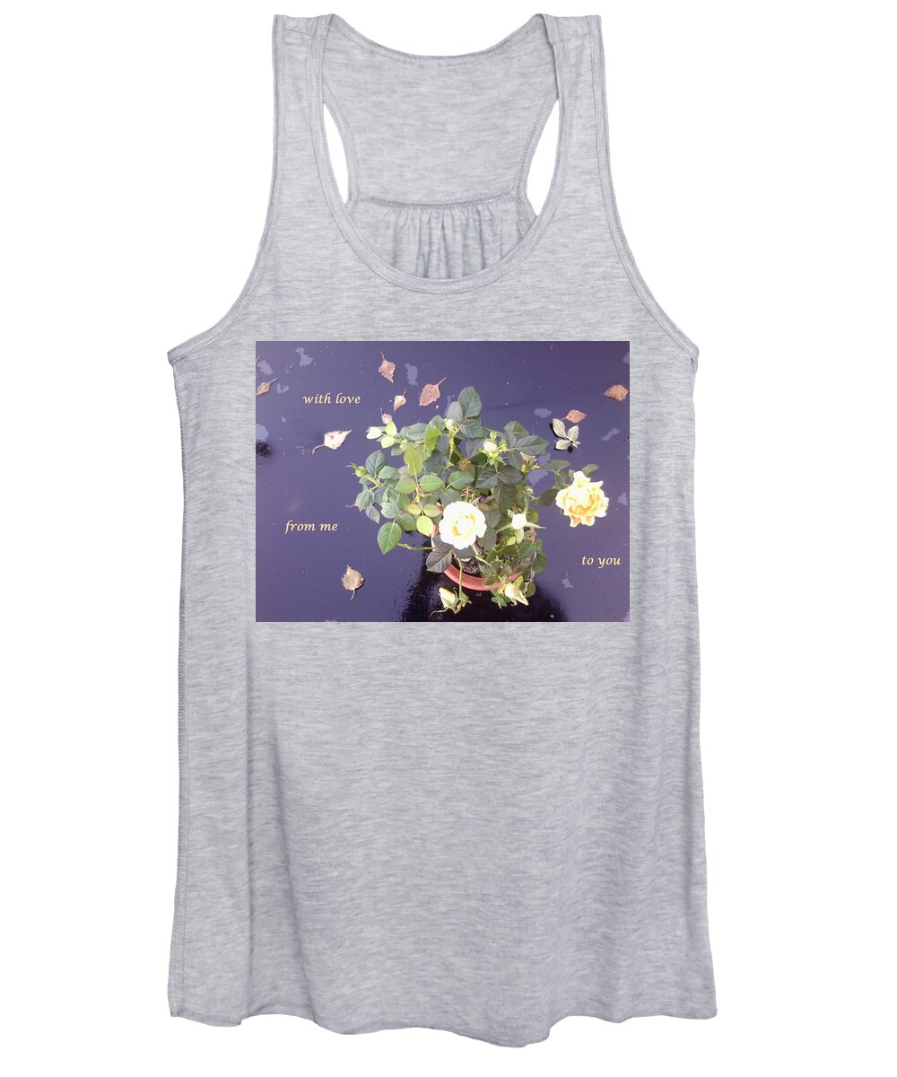 Rose Women's Tank Top featuring the photograph Rose on Glass Table with Loving Wishes by Julia Woodman