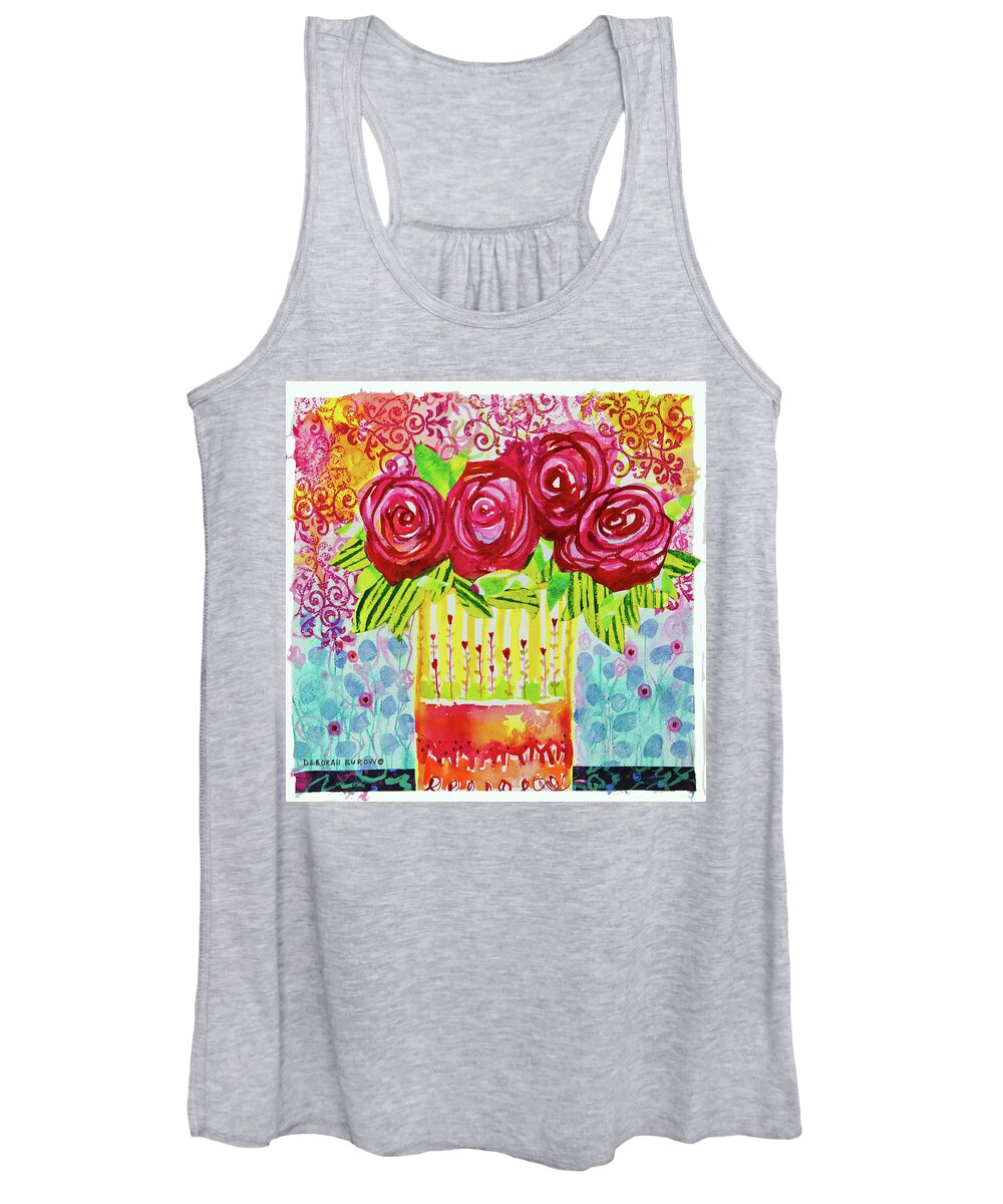4 Red Roses Women's Tank Top featuring the painting Rosy Delight by Deborah Burow