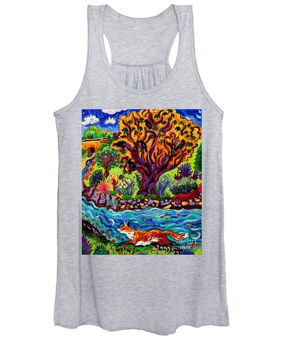 Running Fox Women's Tank Top featuring the painting Running River, Running Fox by Cathy Carey