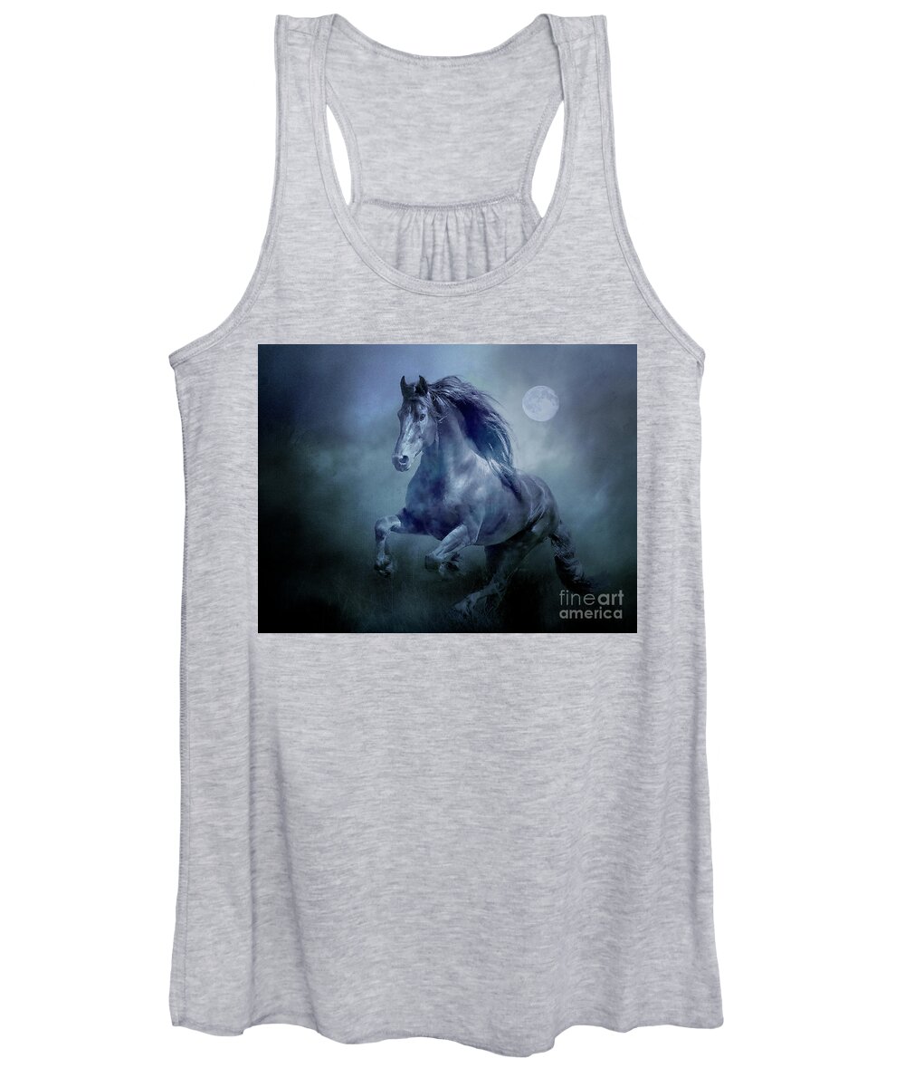 Horse Women's Tank Top featuring the photograph Running With The Moon by Brian Tarr