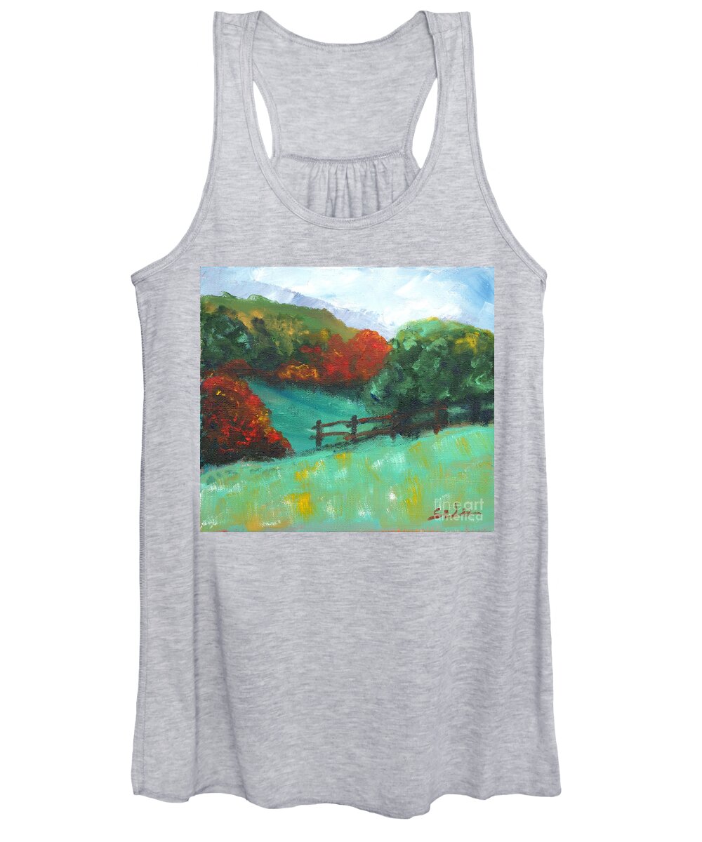 Abstract Landscape Women's Tank Top featuring the painting Rural Autumn Landscape by Lidija Ivanek - SiLa