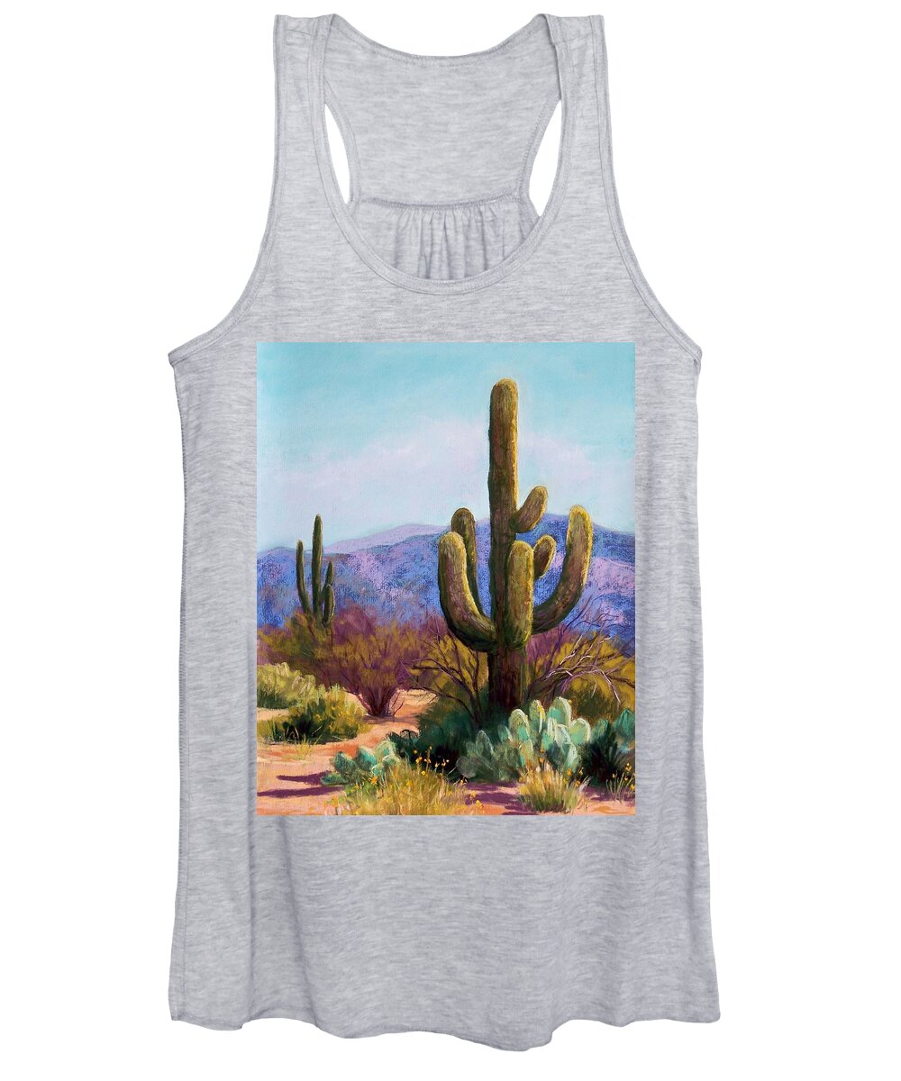 Saguaro Women's Tank Top featuring the pastel Saguaro by Candy Mayer