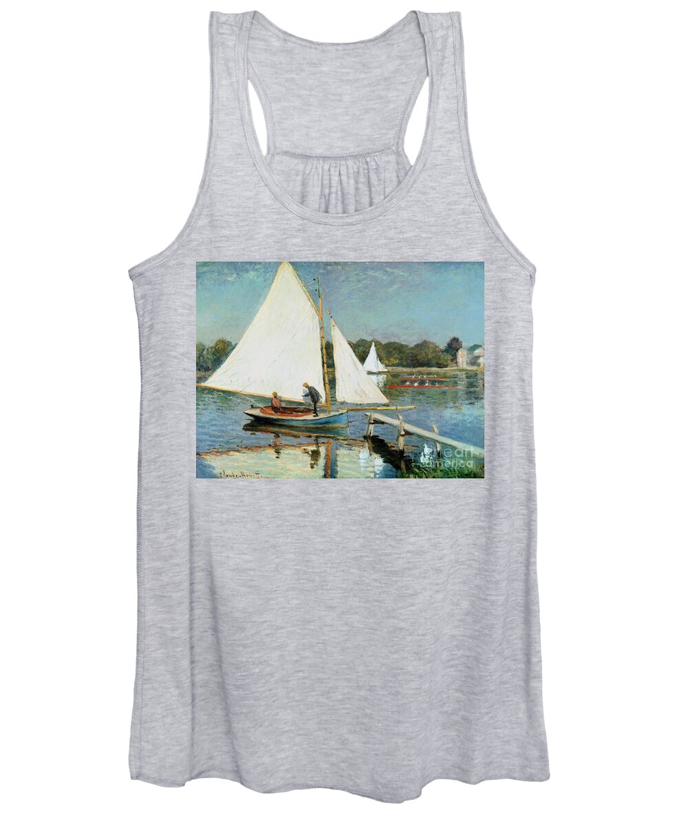 Rowing; Scull; Sail Boat; Jetty; Canotiers A Argenteuil Women's Tank Top featuring the painting Sailing at Argenteuil by Claude Monet
