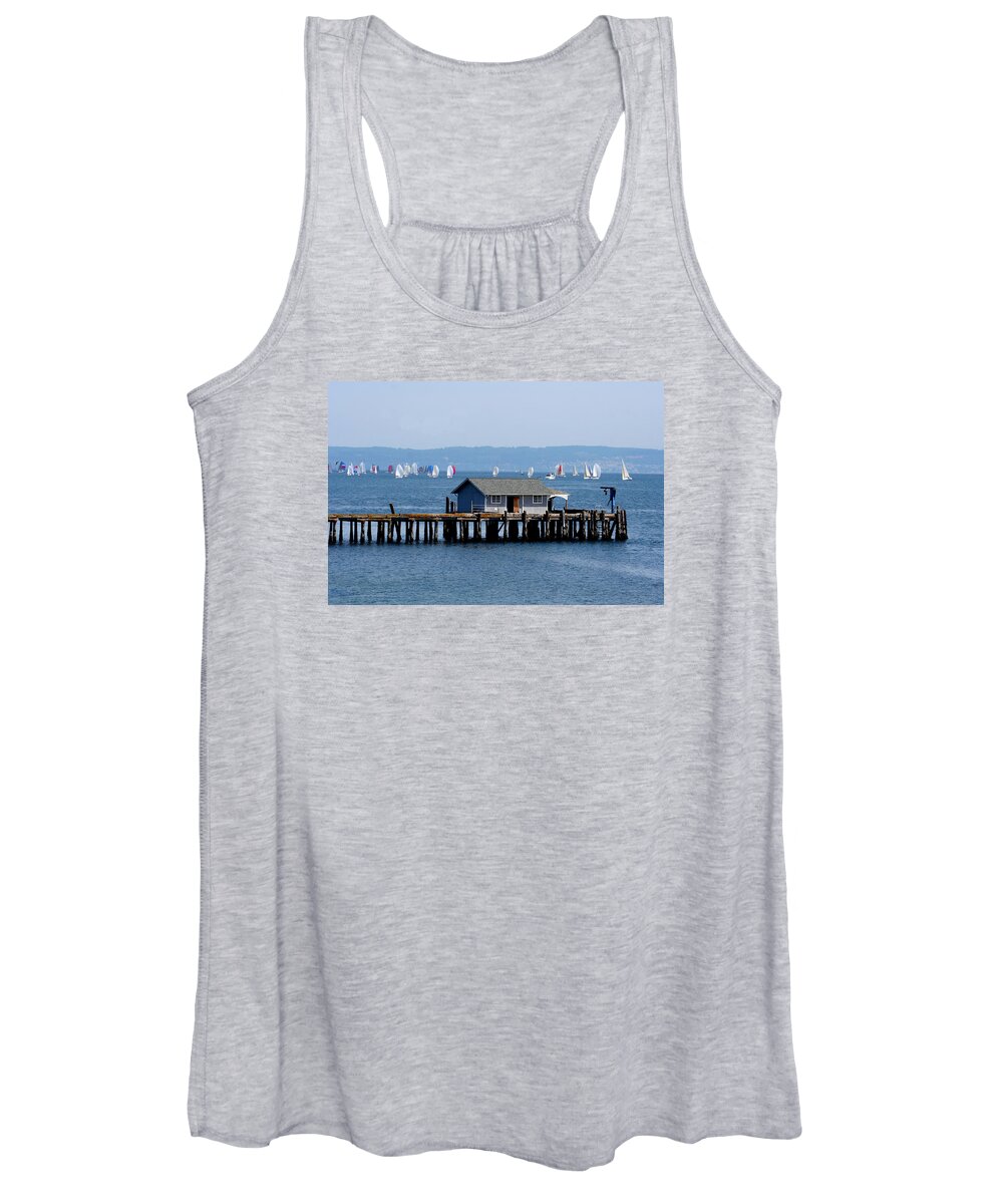 Penncove Women's Tank Top featuring the photograph Sailing at Penn Cove by Mary Gaines