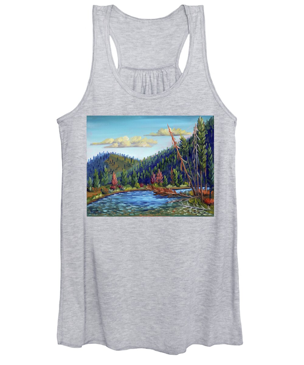 River Women's Tank Top featuring the painting Salmon River - Stanley by Kevin Hughes