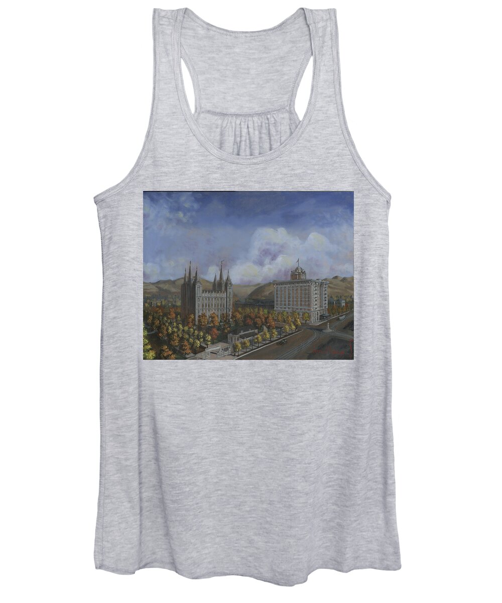 Temple Women's Tank Top featuring the painting Salt Lake City Temple Square Nineteen Twelve Right Panel by Jeff Brimley