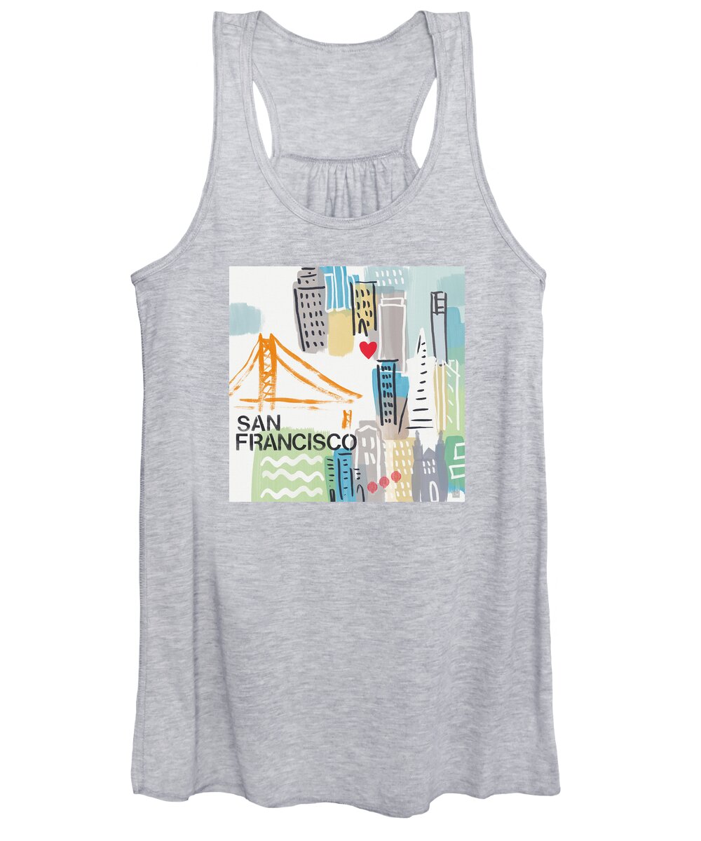 San Francisco Women's Tank Top featuring the painting San Francisco Cityscape- Art by Linda Woods by Linda Woods