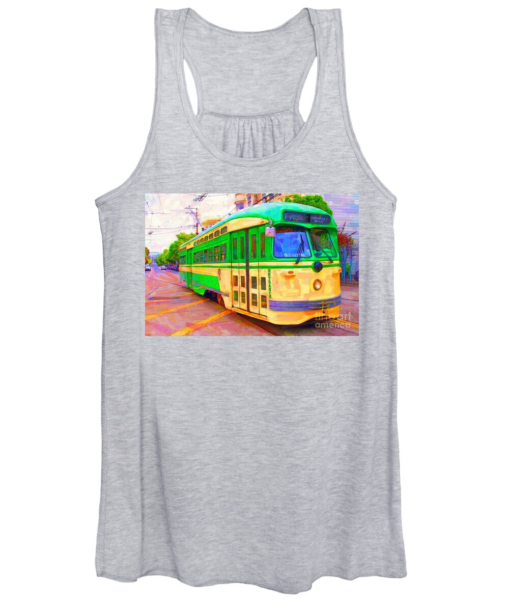 Wingsdomain Women's Tank Top featuring the photograph San Francisco F-Line Trolley by Wingsdomain Art and Photography