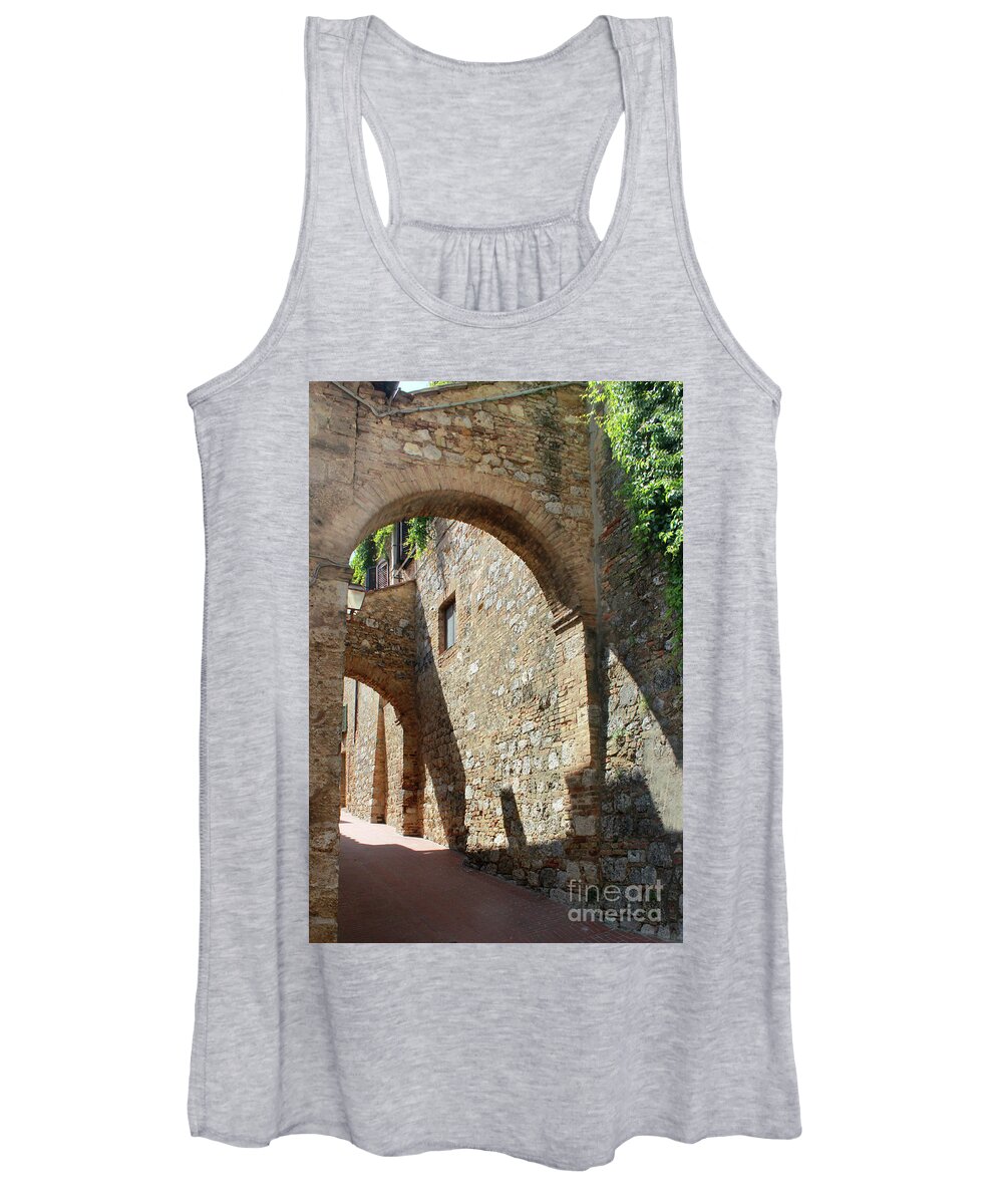 Italy Women's Tank Top featuring the photograph San Gimignano Arched street in Italy by Adam Long