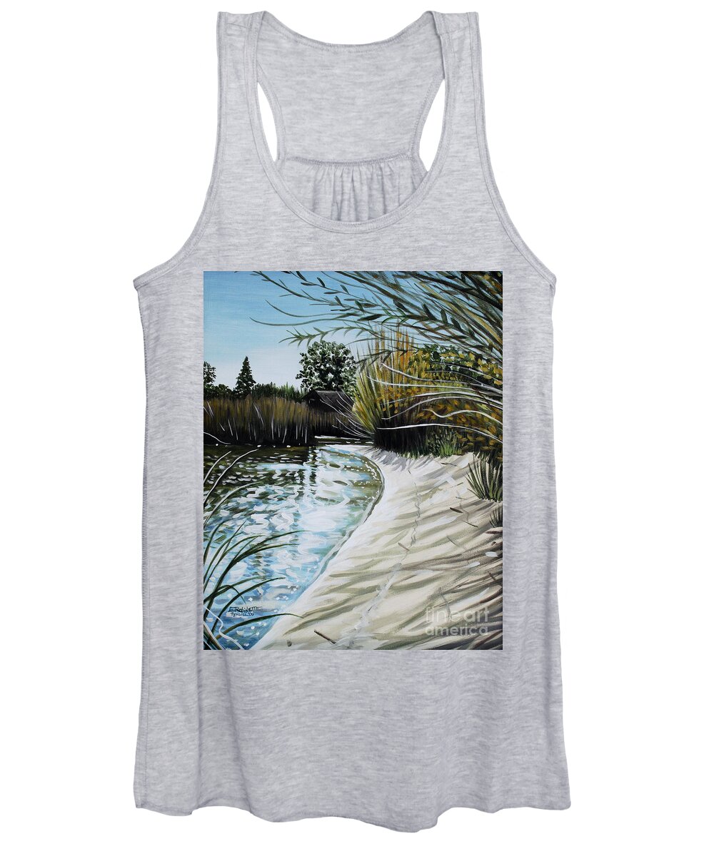 Landscape Women's Tank Top featuring the painting Sandy Reeds by Elizabeth Robinette Tyndall