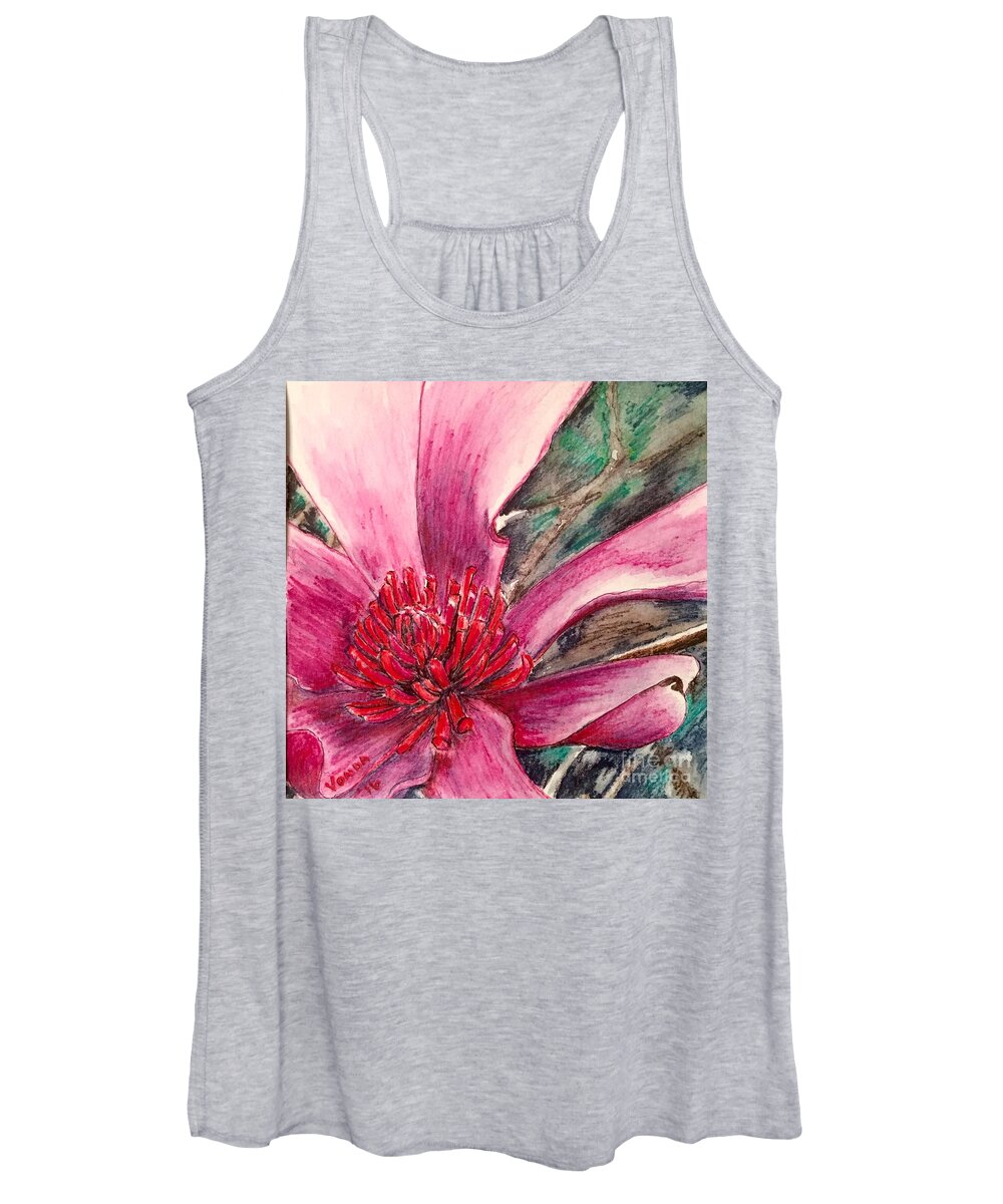 Macro Women's Tank Top featuring the drawing Saucy Magnolia by Vonda Lawson-Rosa