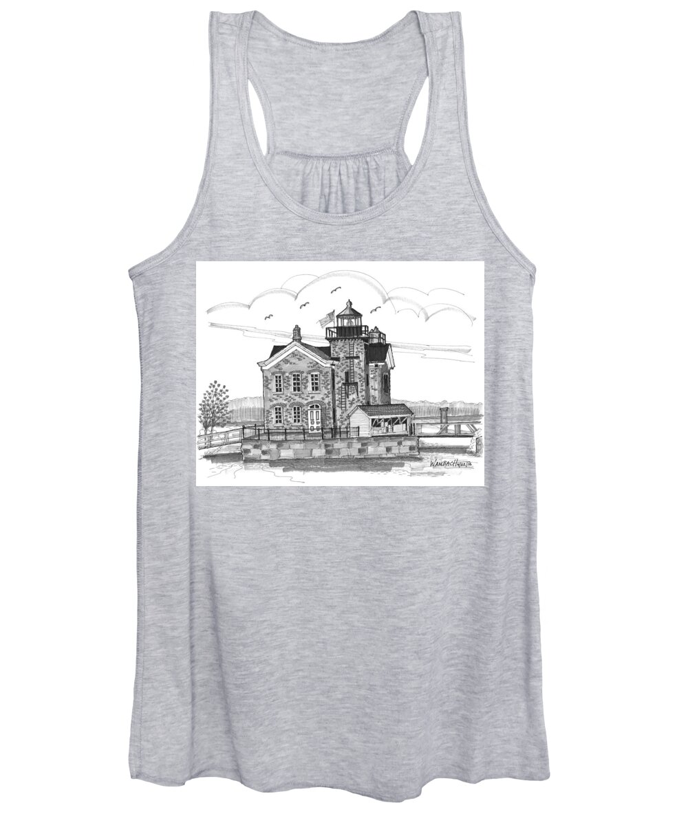 Landscape Women's Tank Top featuring the drawing Saugerties Lighthouse by Richard Wambach