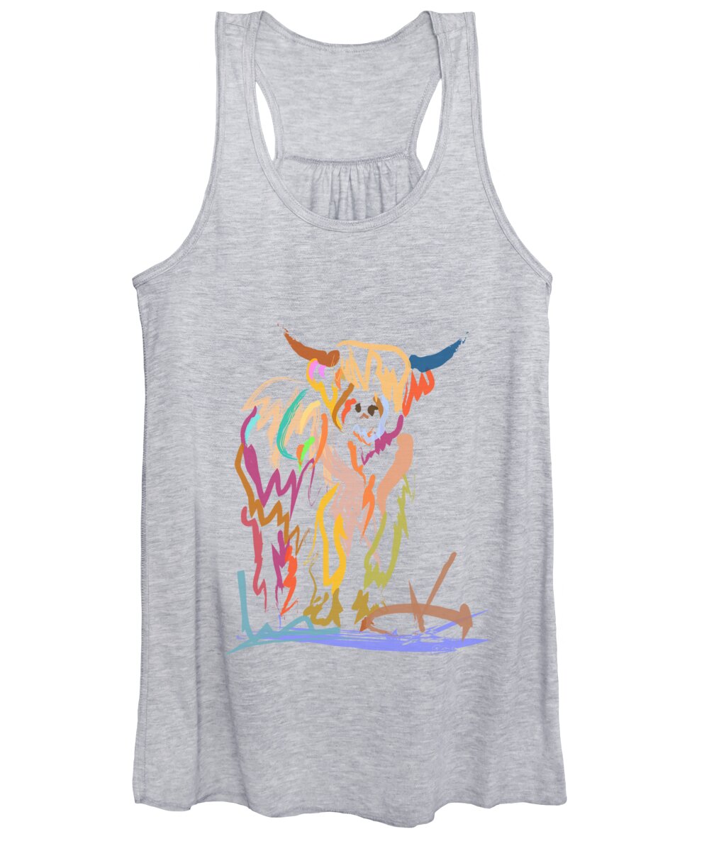 Scottisch Cow Women's Tank Top featuring the painting Scottish highland cow by Go Van Kampen