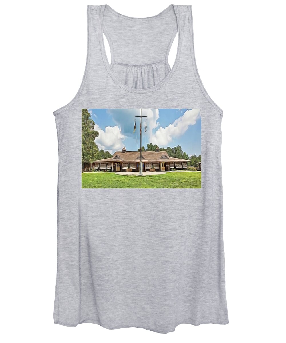 Camp Sea Gull Women's Tank Top featuring the painting Sea Gull Dinning Hall by Harry Warrick