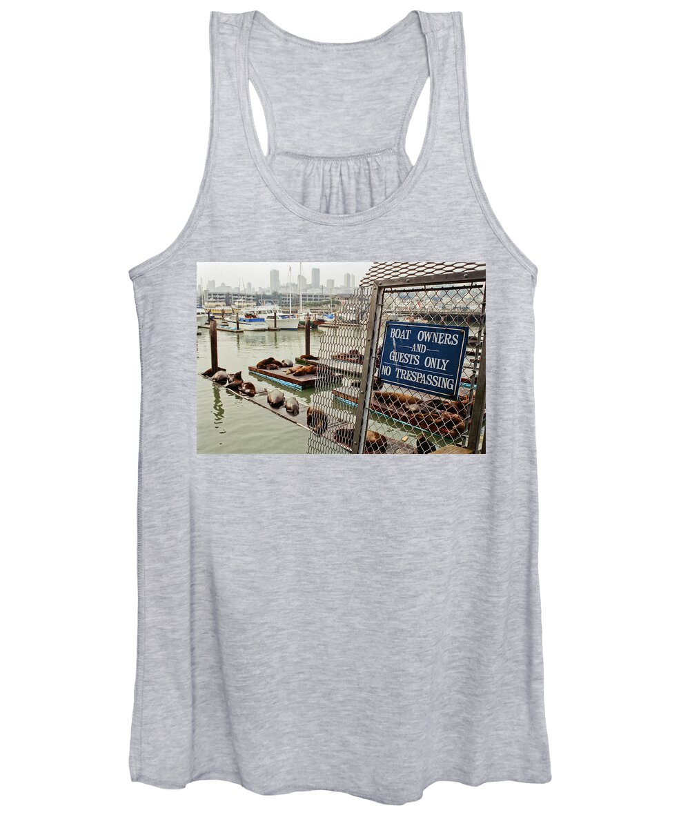 Color Women's Tank Top featuring the photograph Sea Lions Take Over, San Francisco by Frank DiMarco