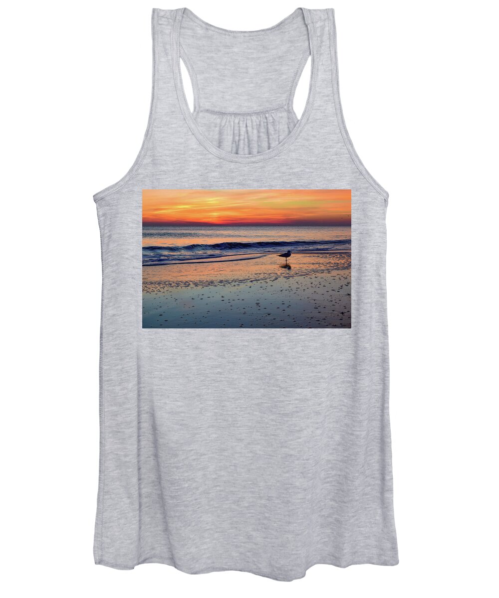 Beach Women's Tank Top featuring the photograph Seagull at Sunrise by Nicole Lloyd