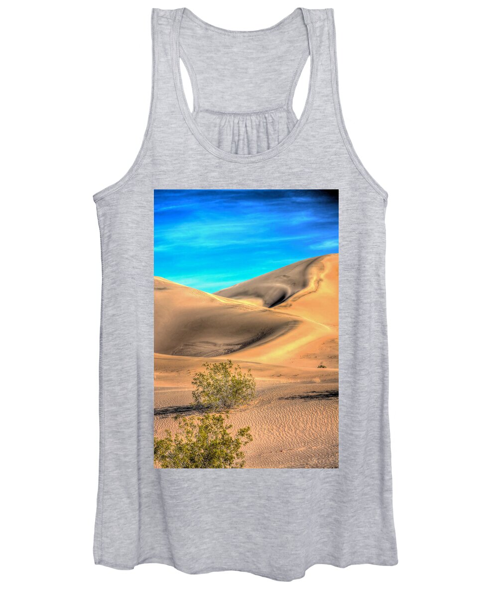 Death Valley National Park Women's Tank Top featuring the photograph Shadows in the Sand by Don Mercer