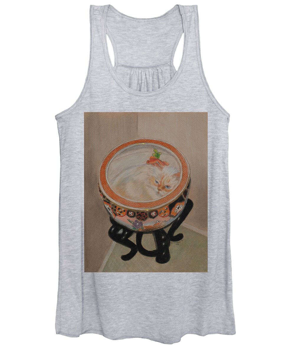 Cat Women's Tank Top featuring the drawing Shakespeare in a Chinese Fishbowl by Quwatha Valentine