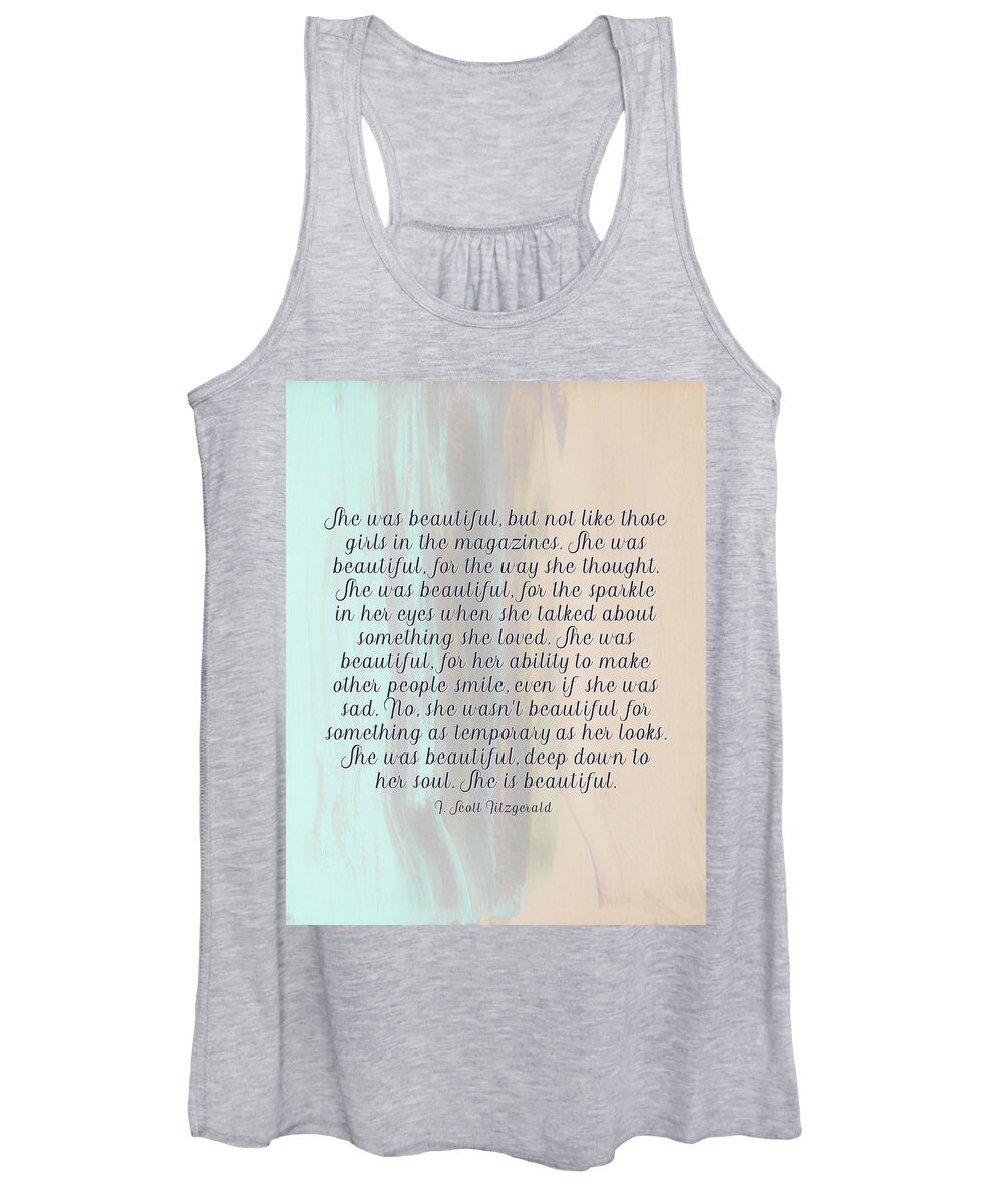Minimalist Women's Tank Top featuring the photograph She Was Beautiful By F. Scott Fitzgerald 4 #painting #minimalism #poem by Andrea Anderegg