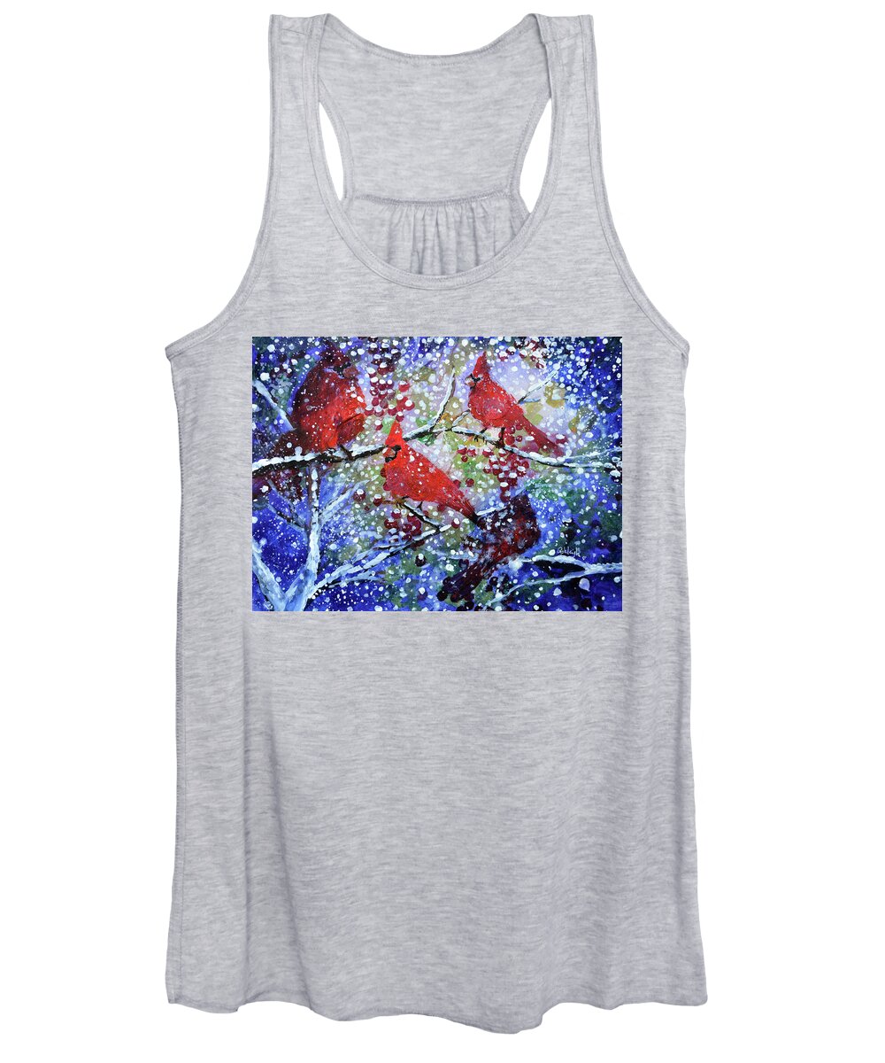 Cardinals In The Snow Women's Tank Top featuring the painting Silent Night by Ashleigh Dyan Bayer