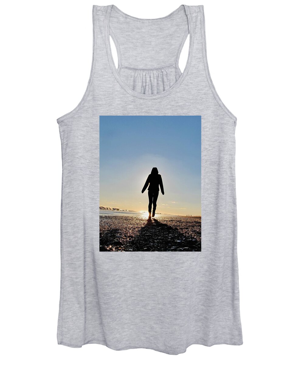 Sun Women's Tank Top featuring the photograph Sillhouette at Sea by Laura Henry