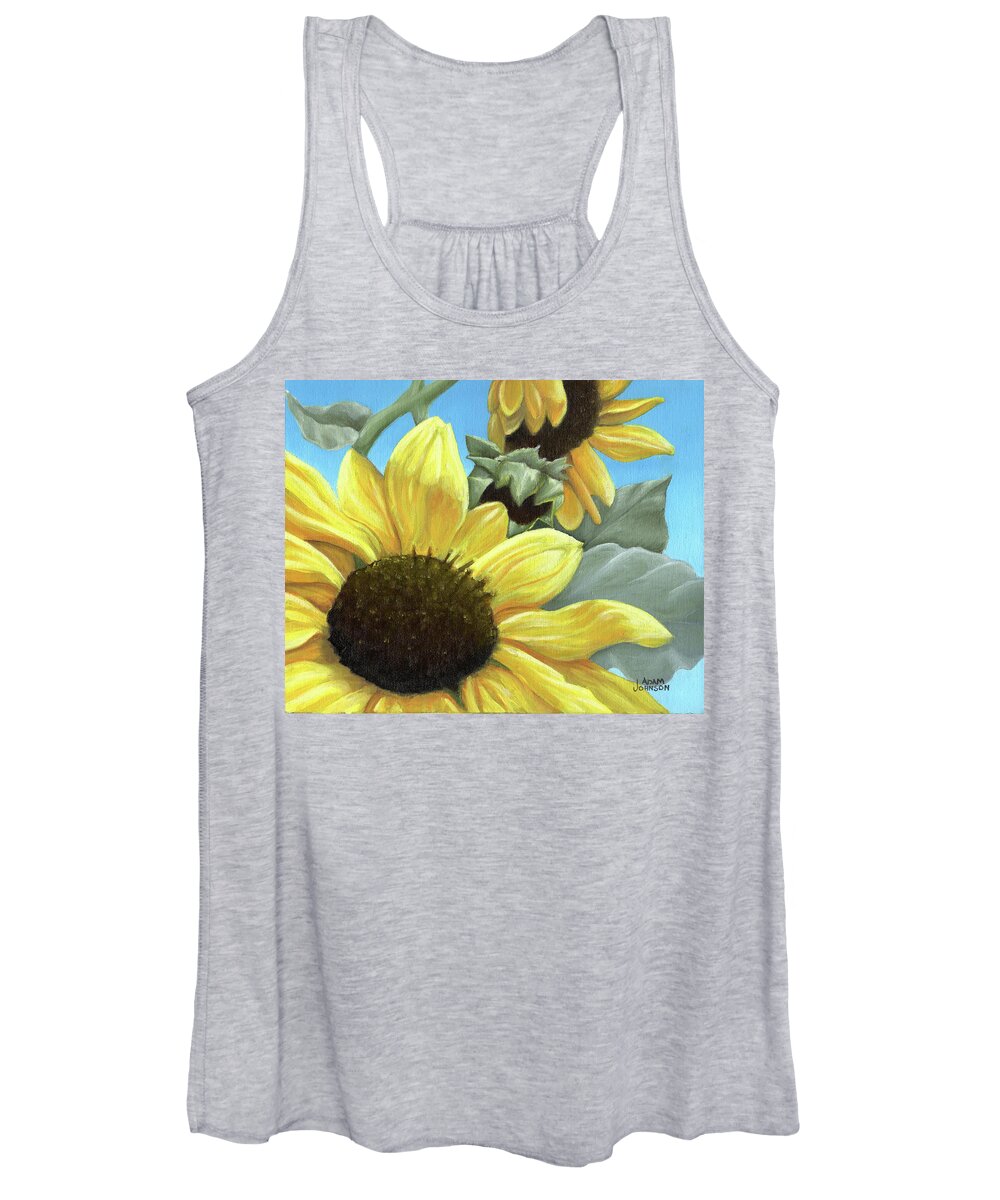 Sunflower Women's Tank Top featuring the painting Silver Leaf Sunflower growing to the Sun by Adam Johnson