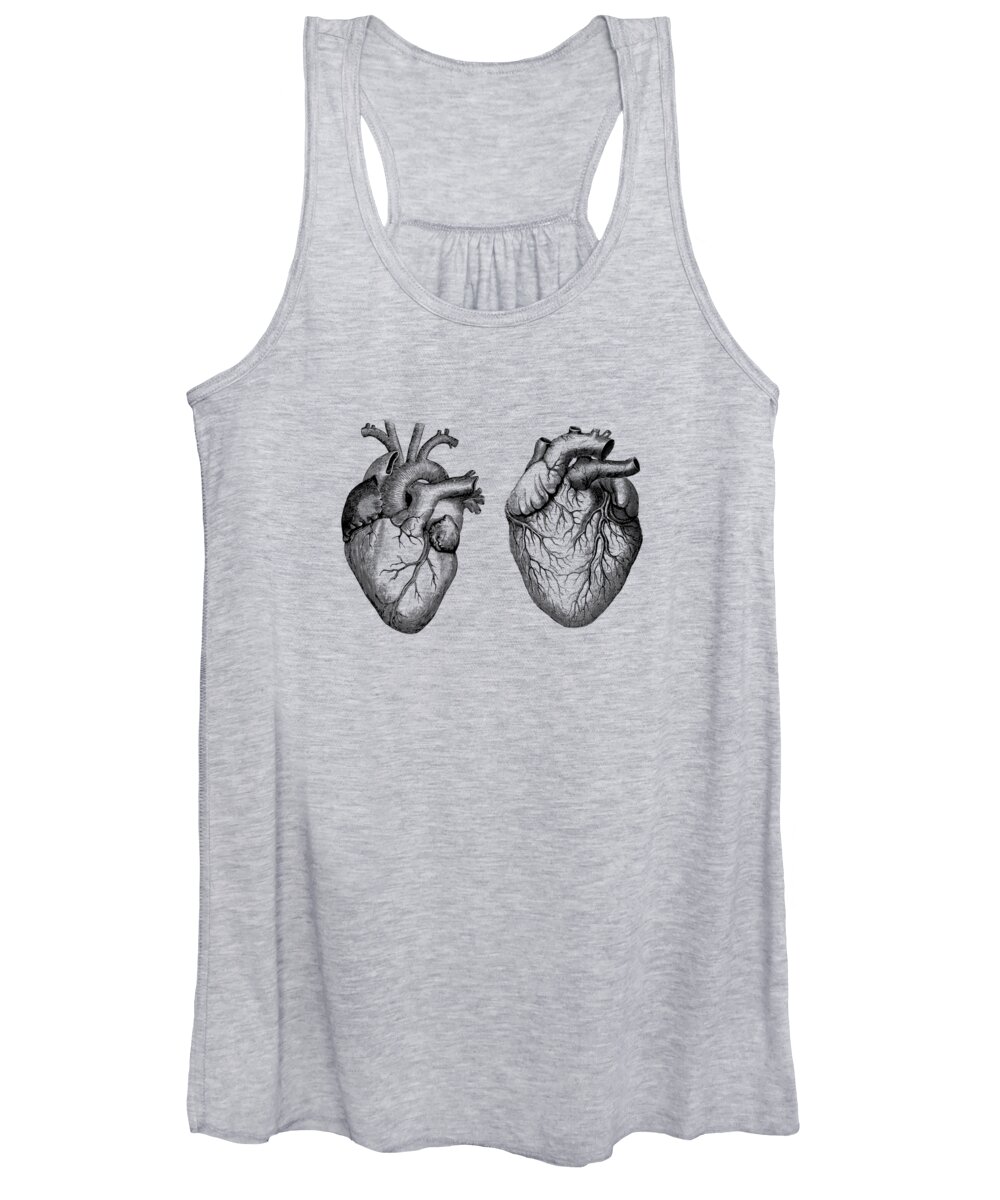 Neurology Women's Tank Top featuring the drawing Simple Human Heart - Dual View - Vintage Anatomy Poster by Vintage Anatomy Prints