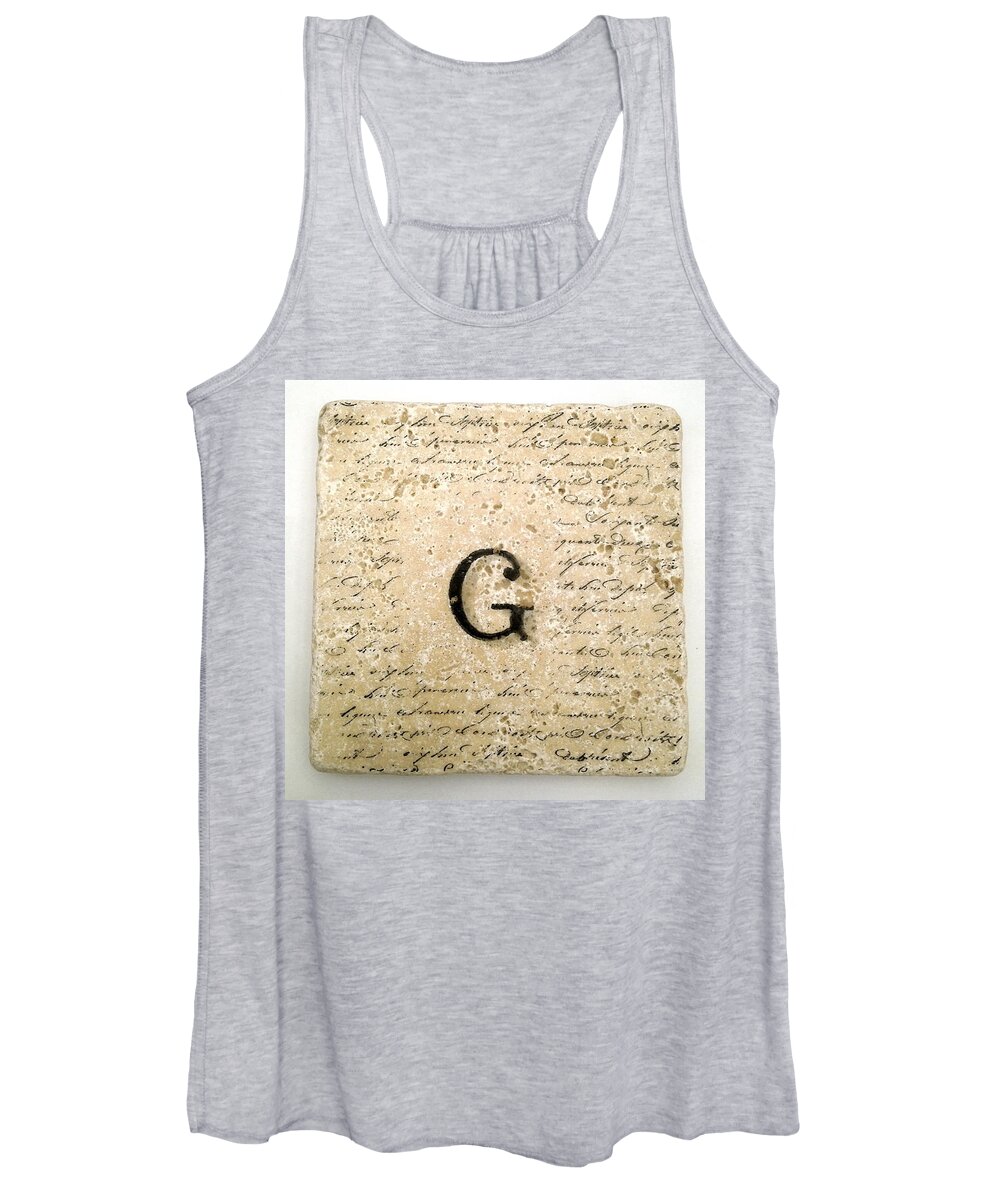 Coaster Women's Tank Top featuring the mixed media Single G Monogram Tile Coaster with Script by Angela Rath